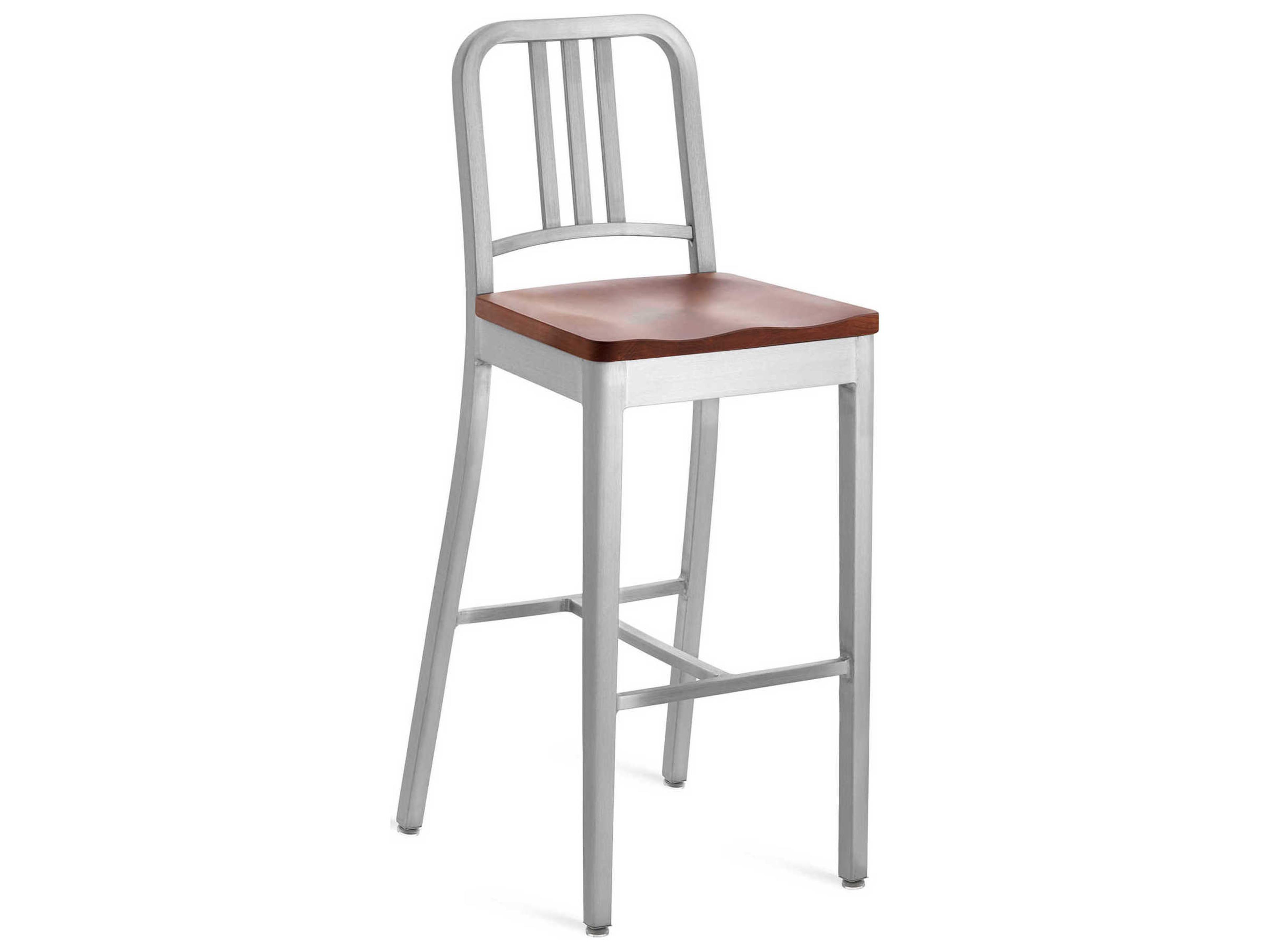 Emeco 1104 Navy Collection With Wood Seat Solid Bar Stool