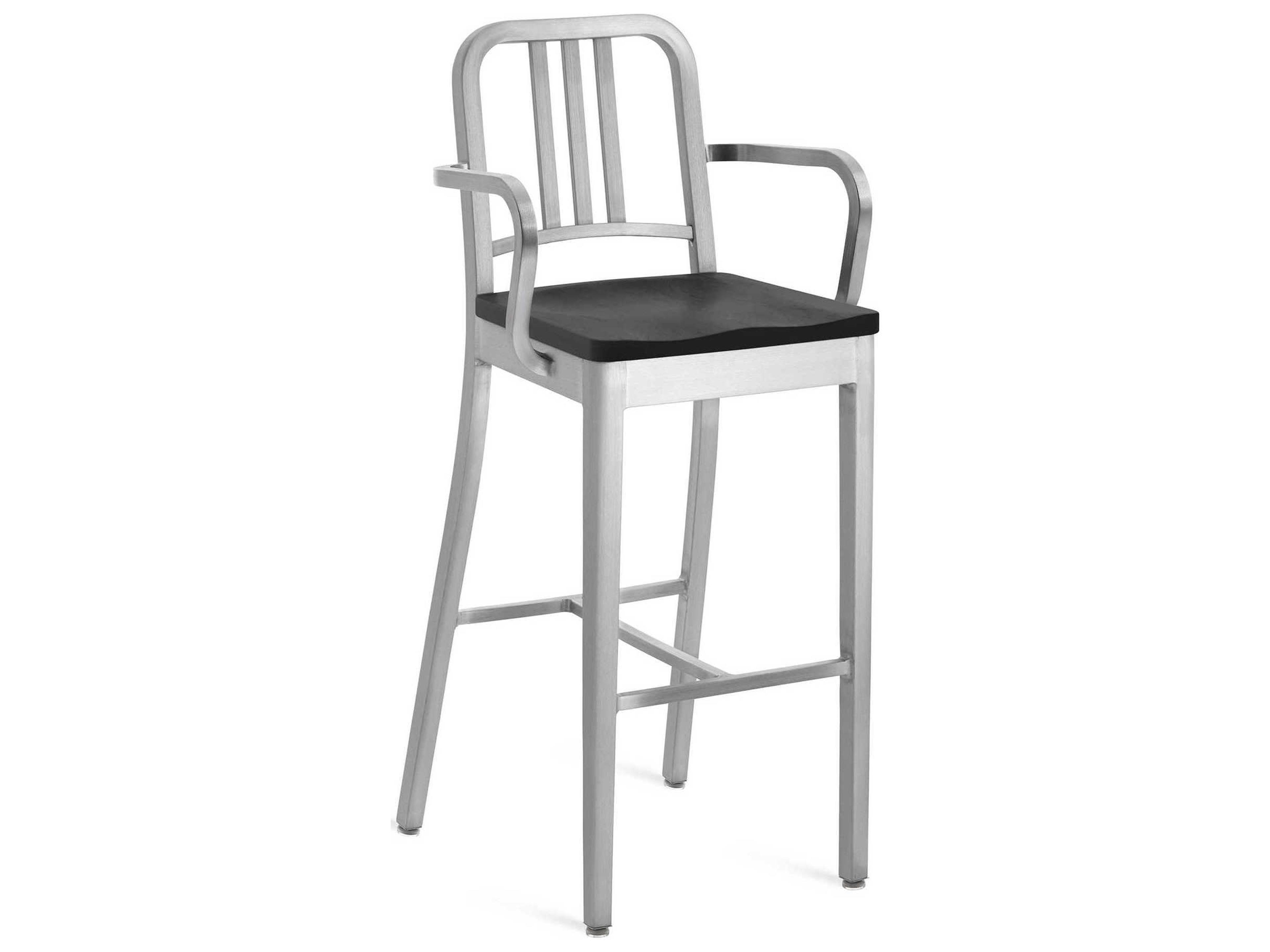 Emeco 1104 Navy Collection With Wood Seat Solid Bar Stool