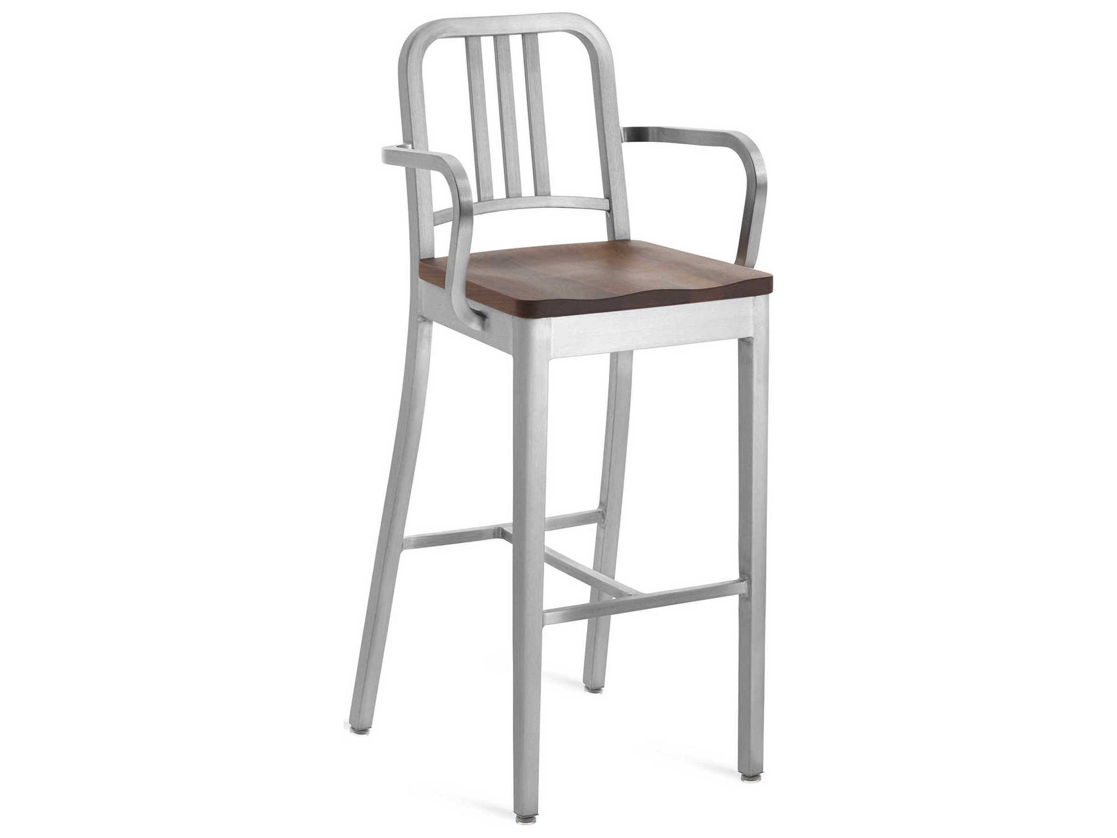 Emeco 1104 Navy Collection With Wood Seat Solid Bar Stool