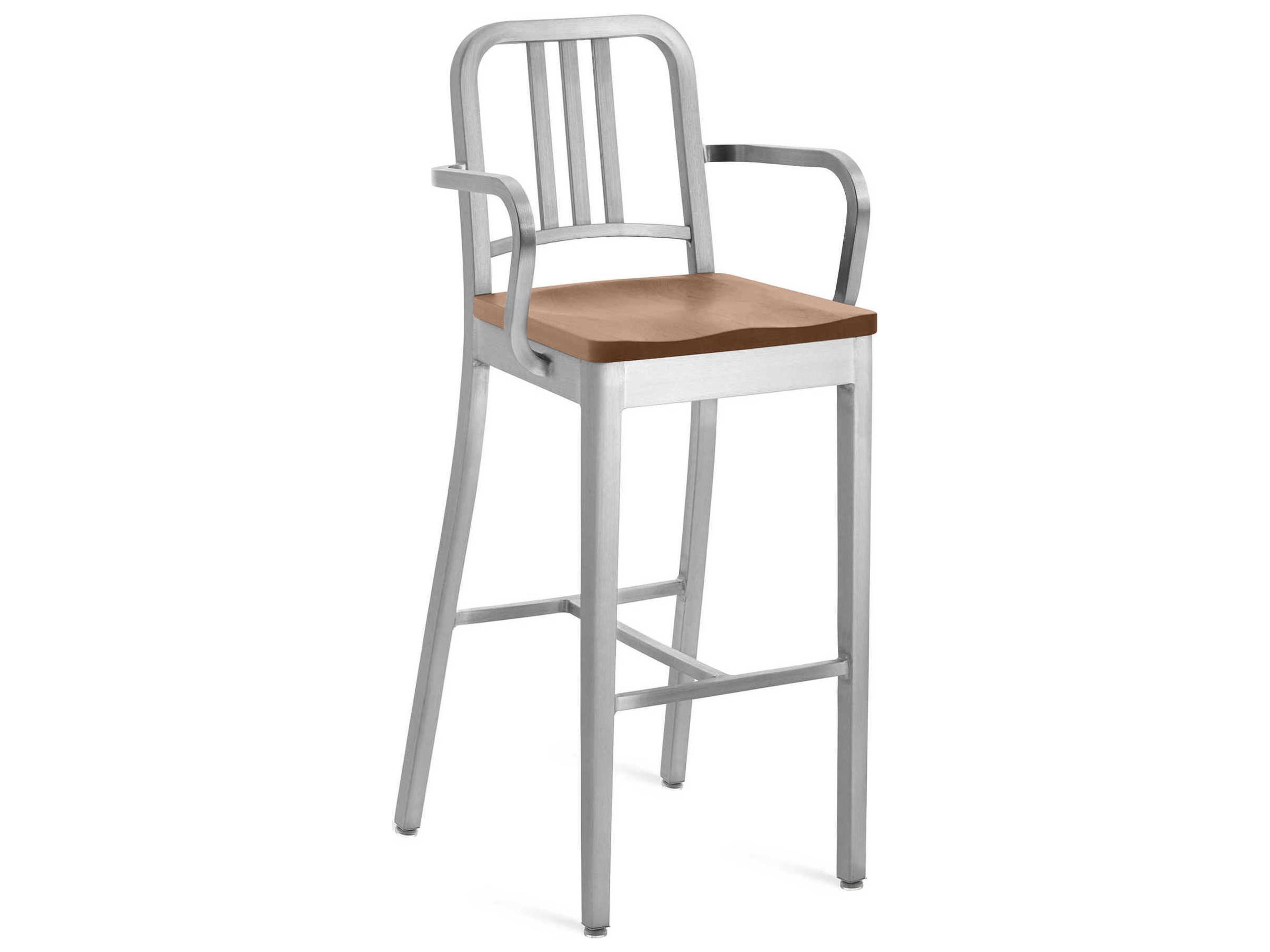 Emeco 1104 Navy Collection With Wood Seat Solid Bar Stool
