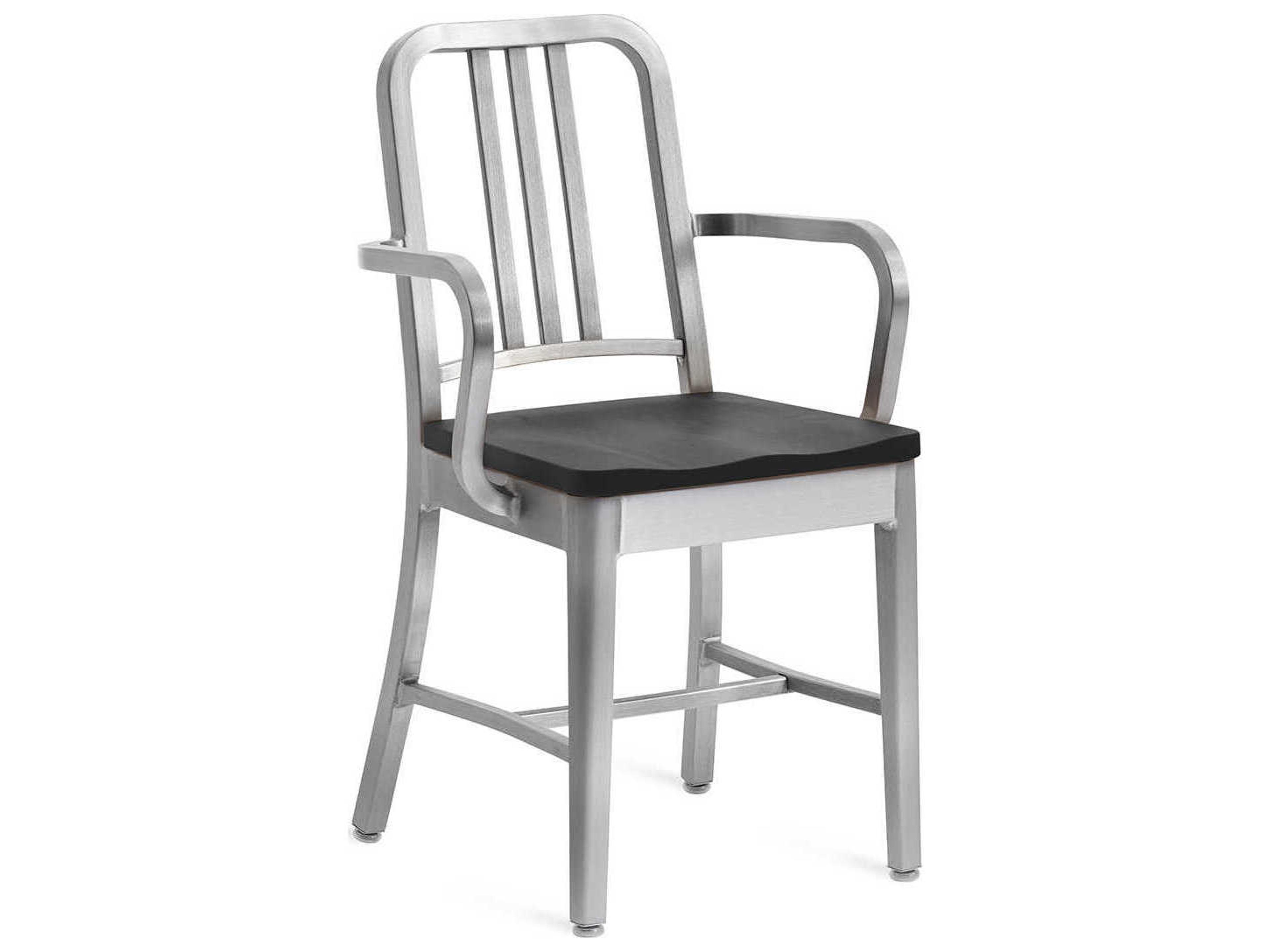 Emeco 1104 Navy Collection With Wood Seat Ash Brown Arm Dining Chair