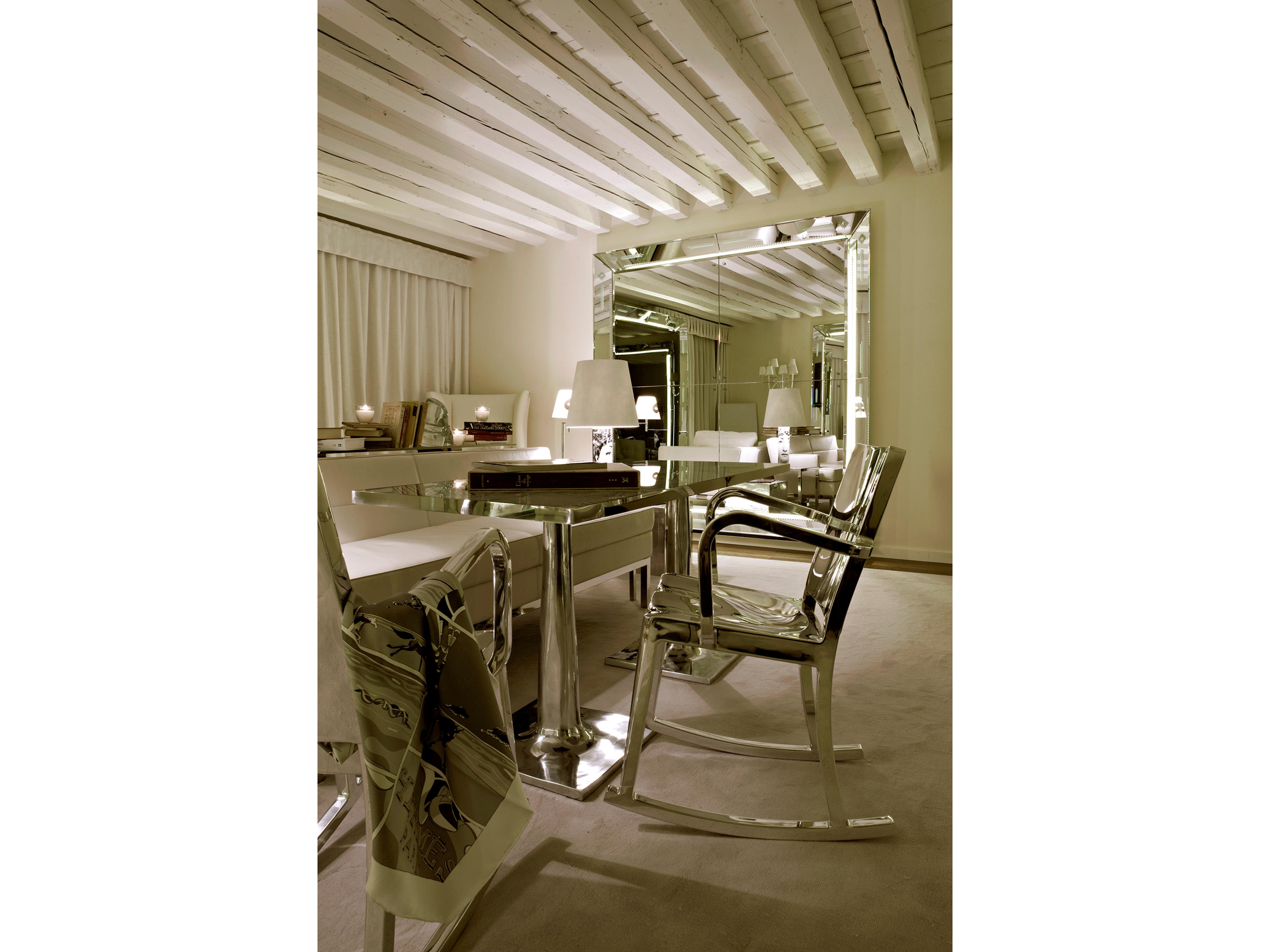 Emeco Outdoor Hudson Polished Aluminum Rocker Dining Arm Chair