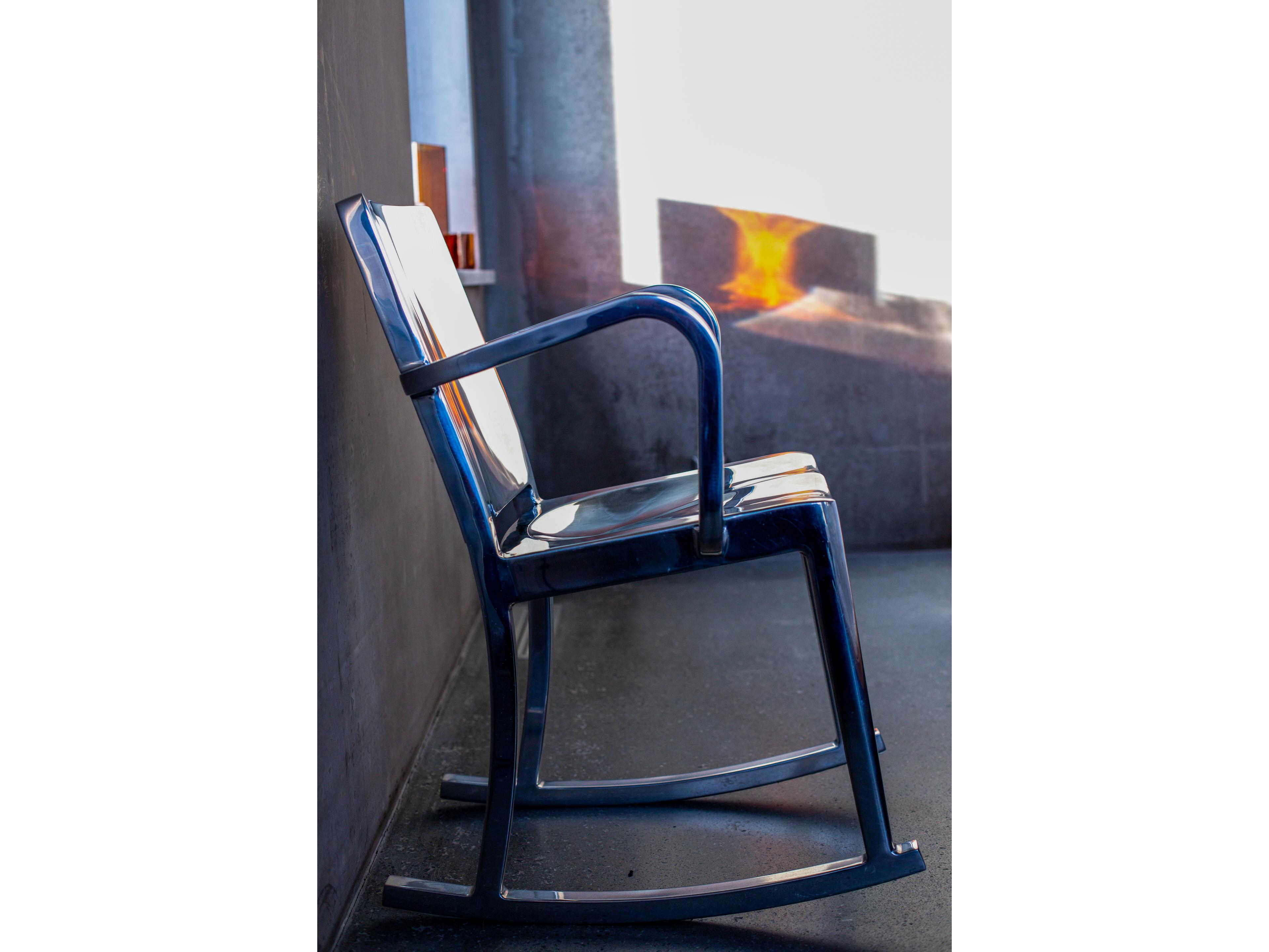 Emeco Outdoor Hudson Polished Aluminum Rocker Dining Arm Chair