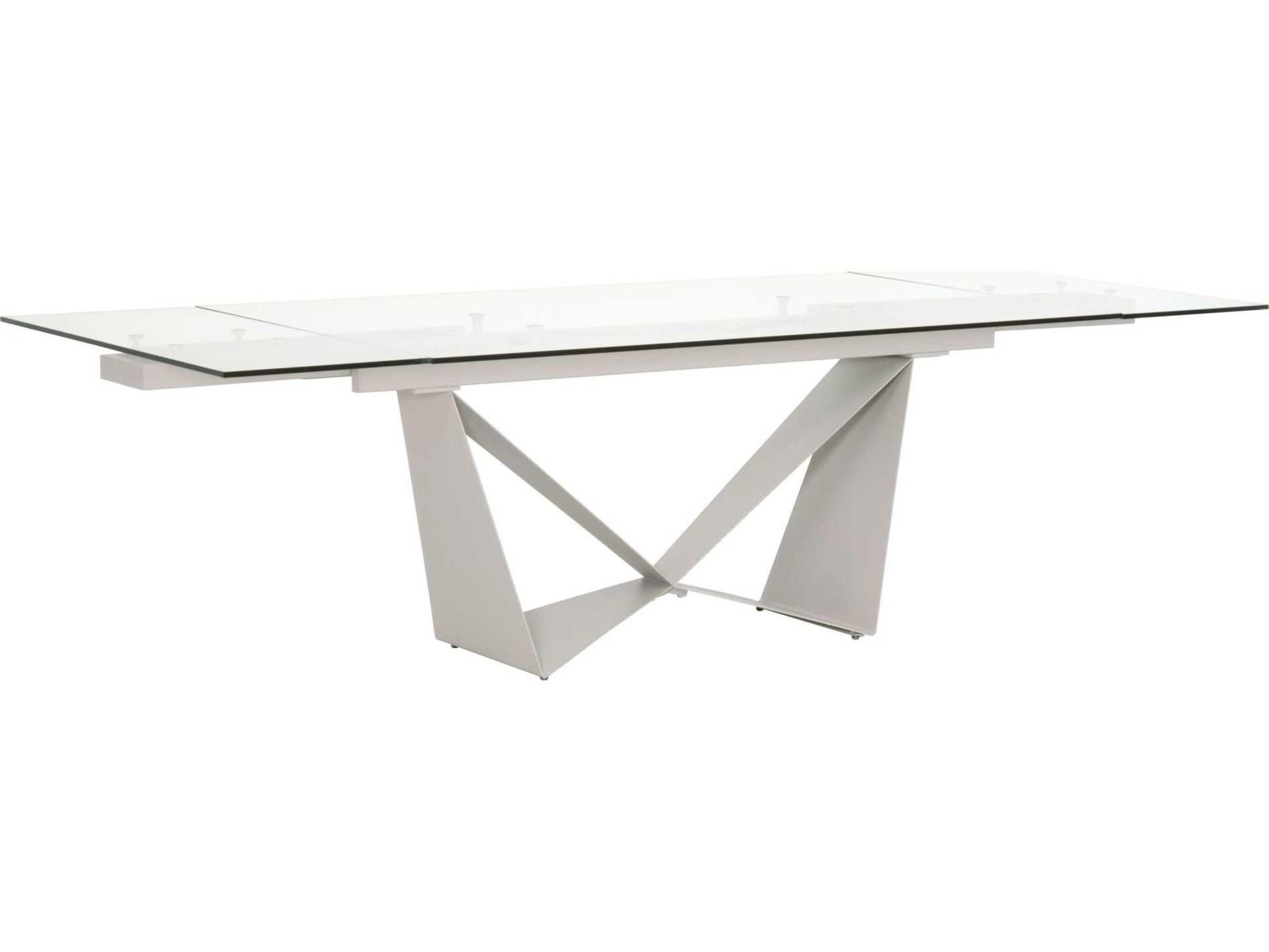 Essentials for Living Meridian Vida Extendable Rectangular Glass Clear Matte Light Gray Dining Table