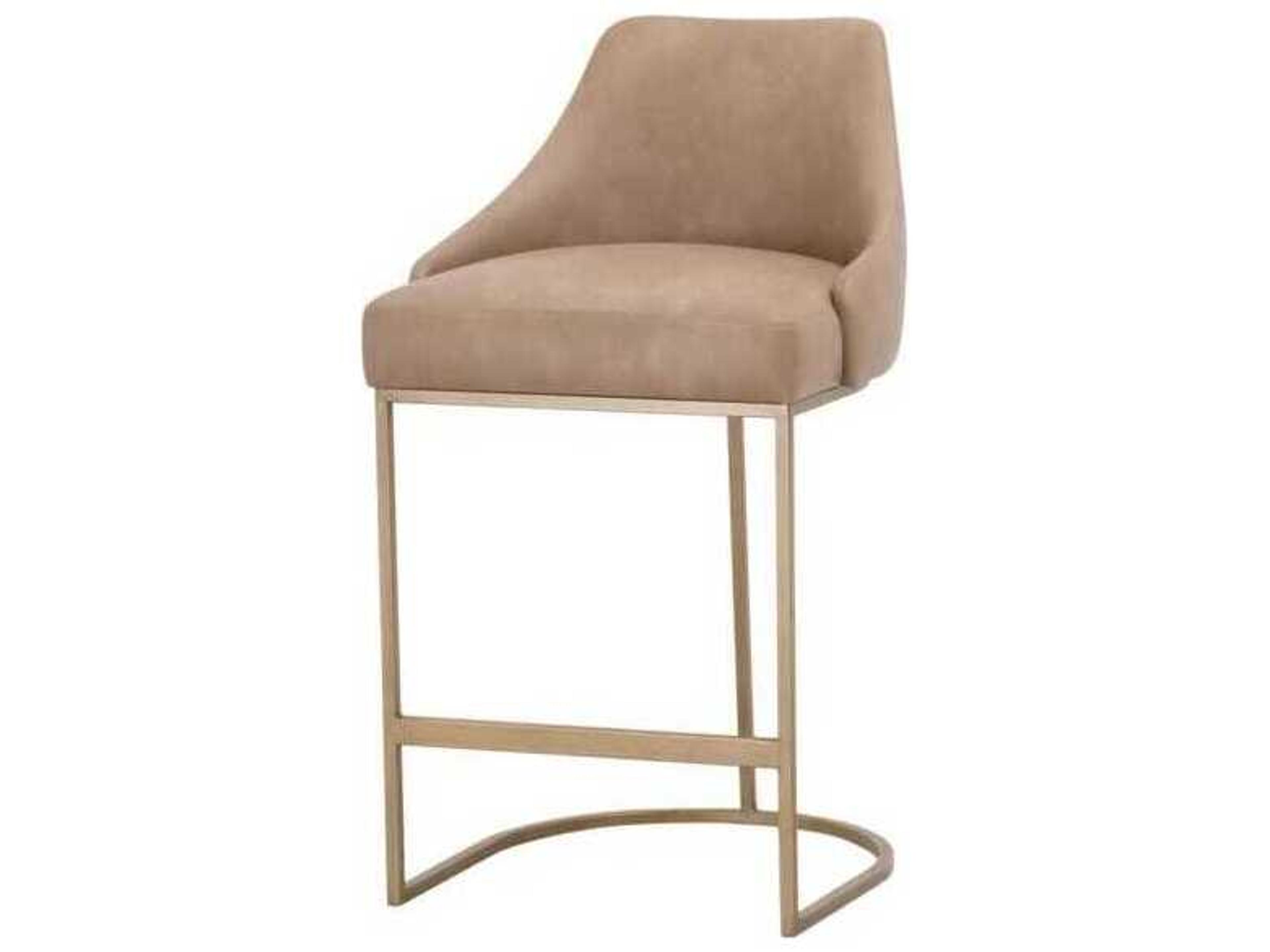 Parissa 2-Piece Counter Stool Set in Ivanhoe Toast Vegan Leather and Brushed Gold