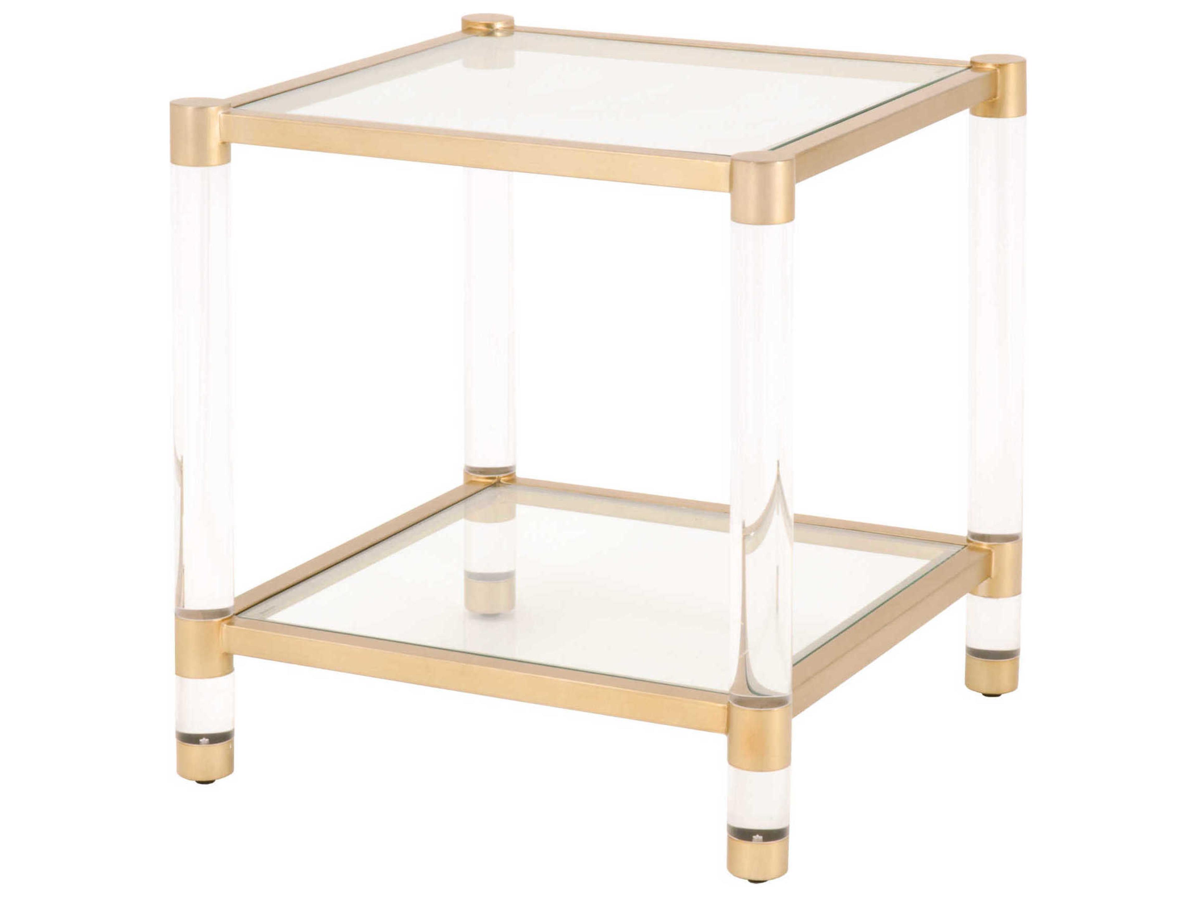Traditions Nouveau Square Glass Brass Clear End Table