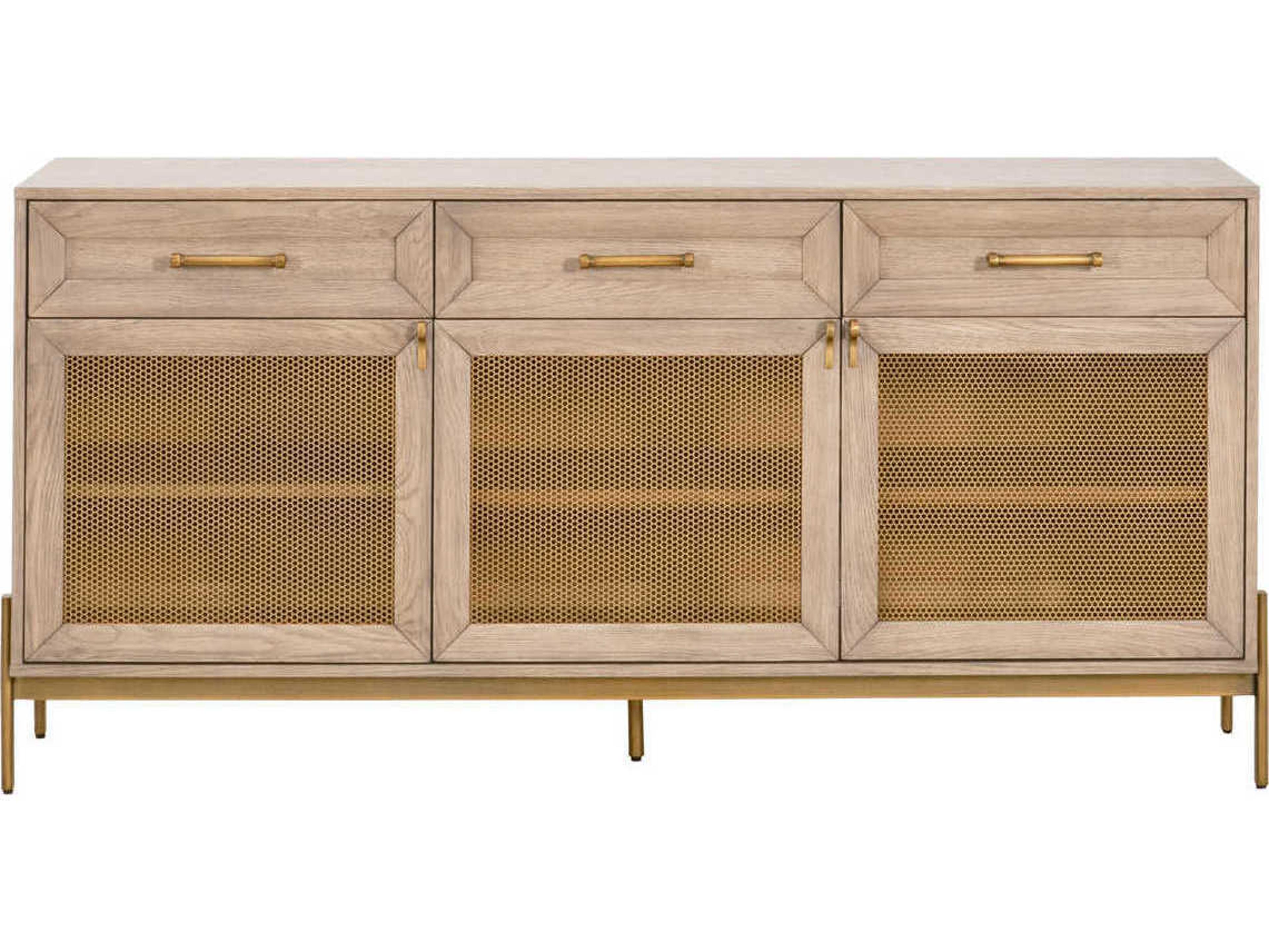 Essentials for Living Dwell 65" Oak Wood Light Honey Brushed Gold Media Console