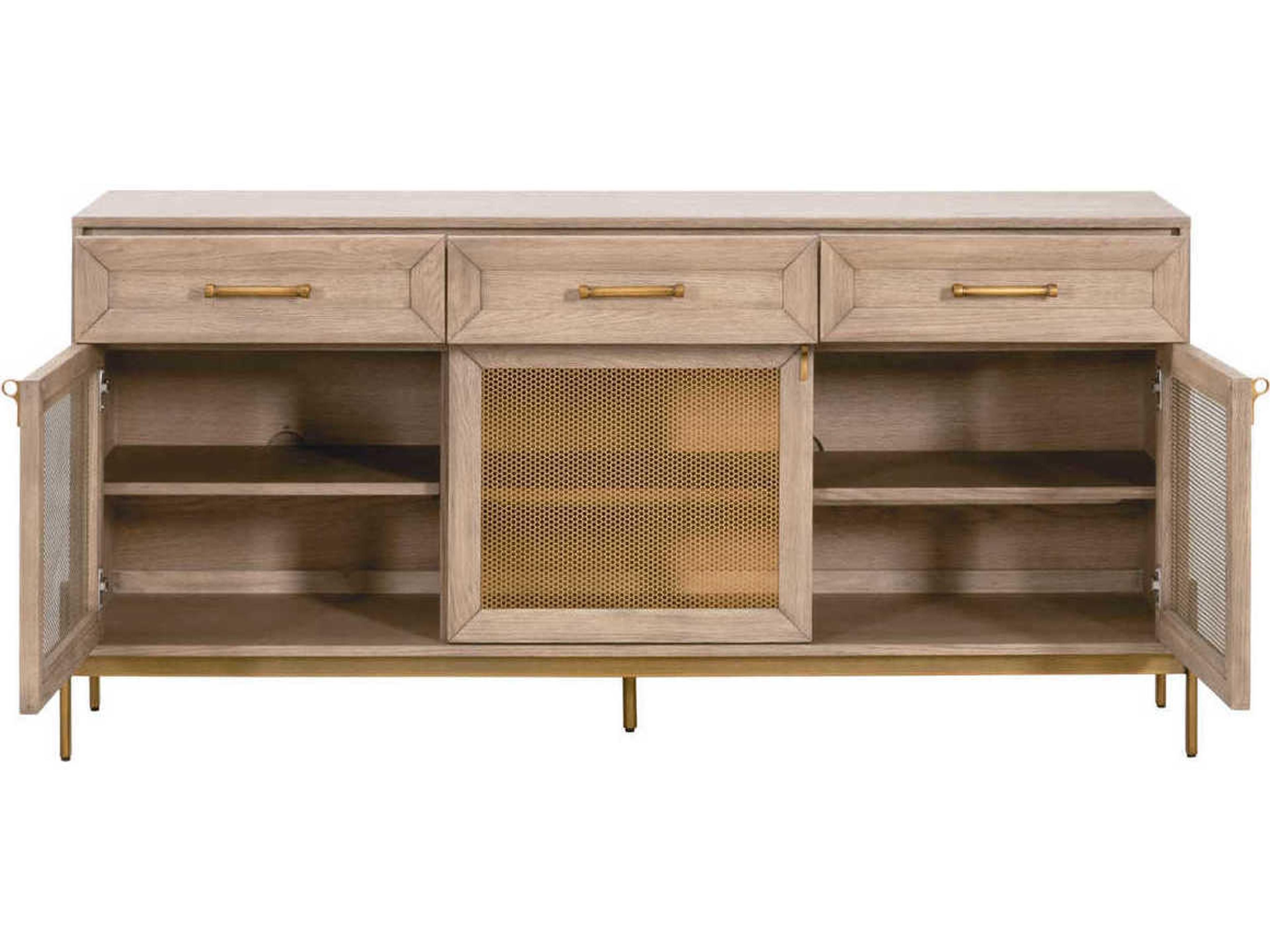 Essentials for Living Dwell 65" Oak Wood Light Honey Brushed Gold Media Console