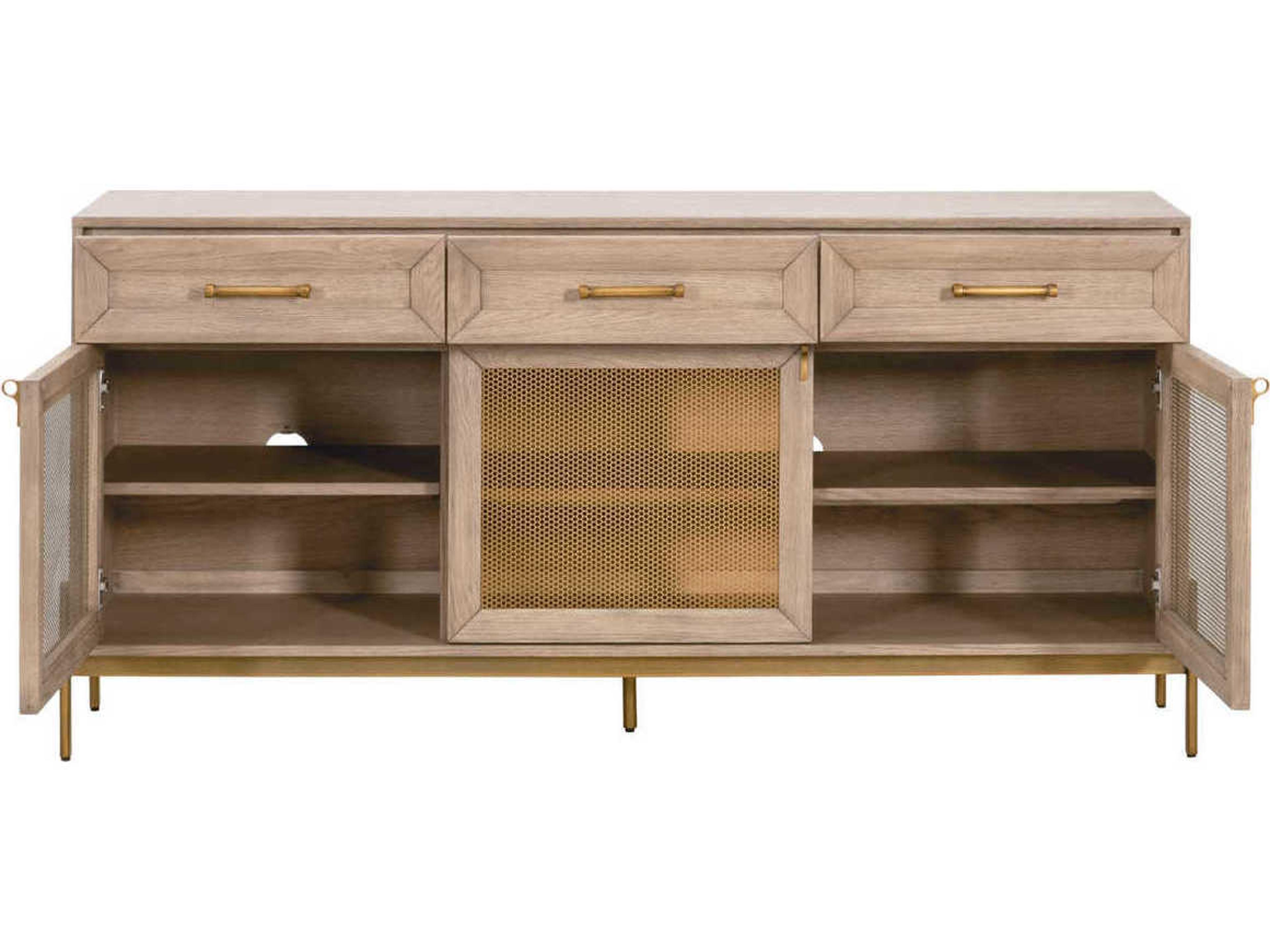 Essentials for Living Dwell 65" Oak Wood Light Honey Brushed Gold Media Console