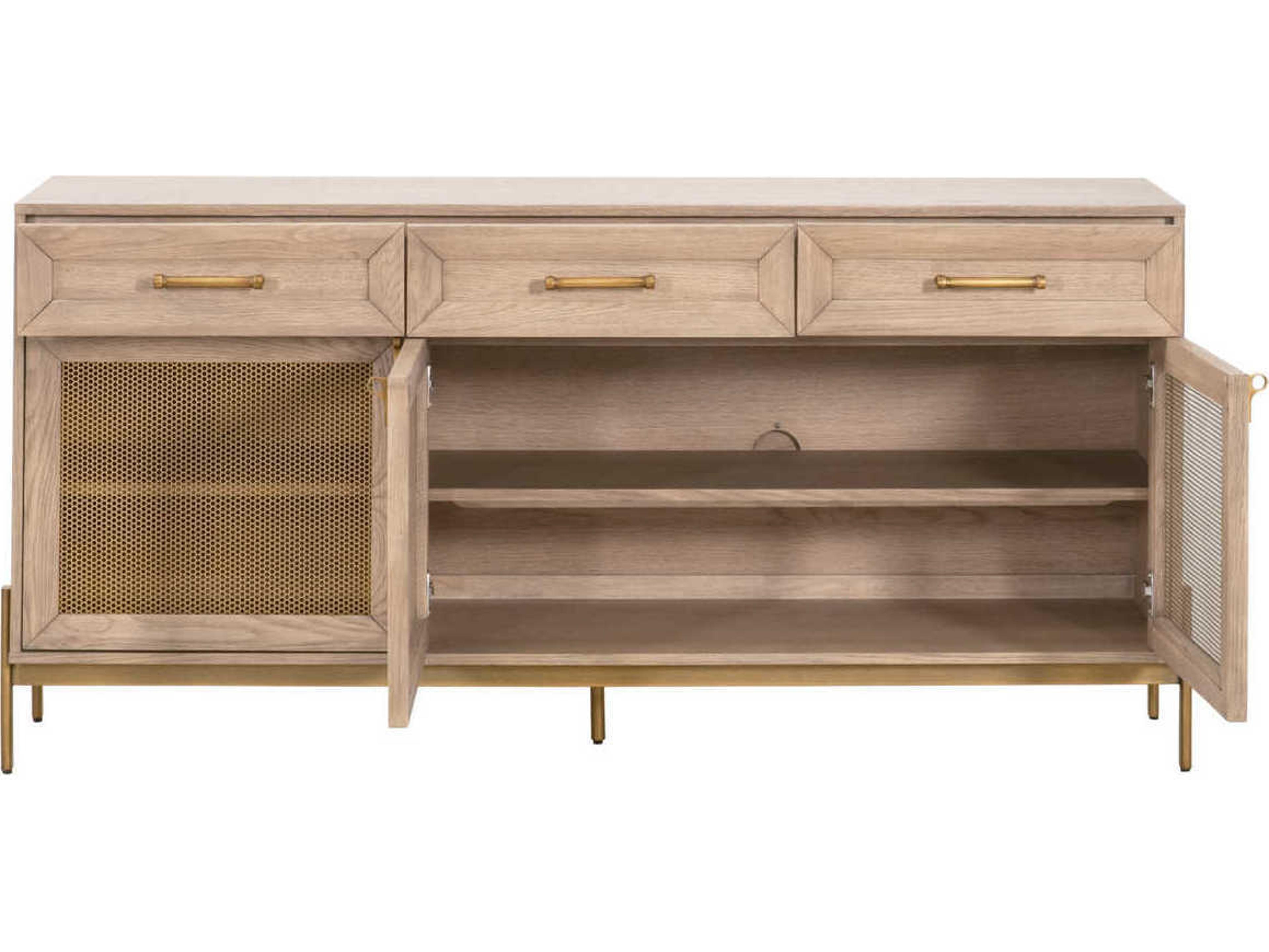 Essentials for Living Dwell 65" Oak Wood Light Honey Brushed Gold Media Console