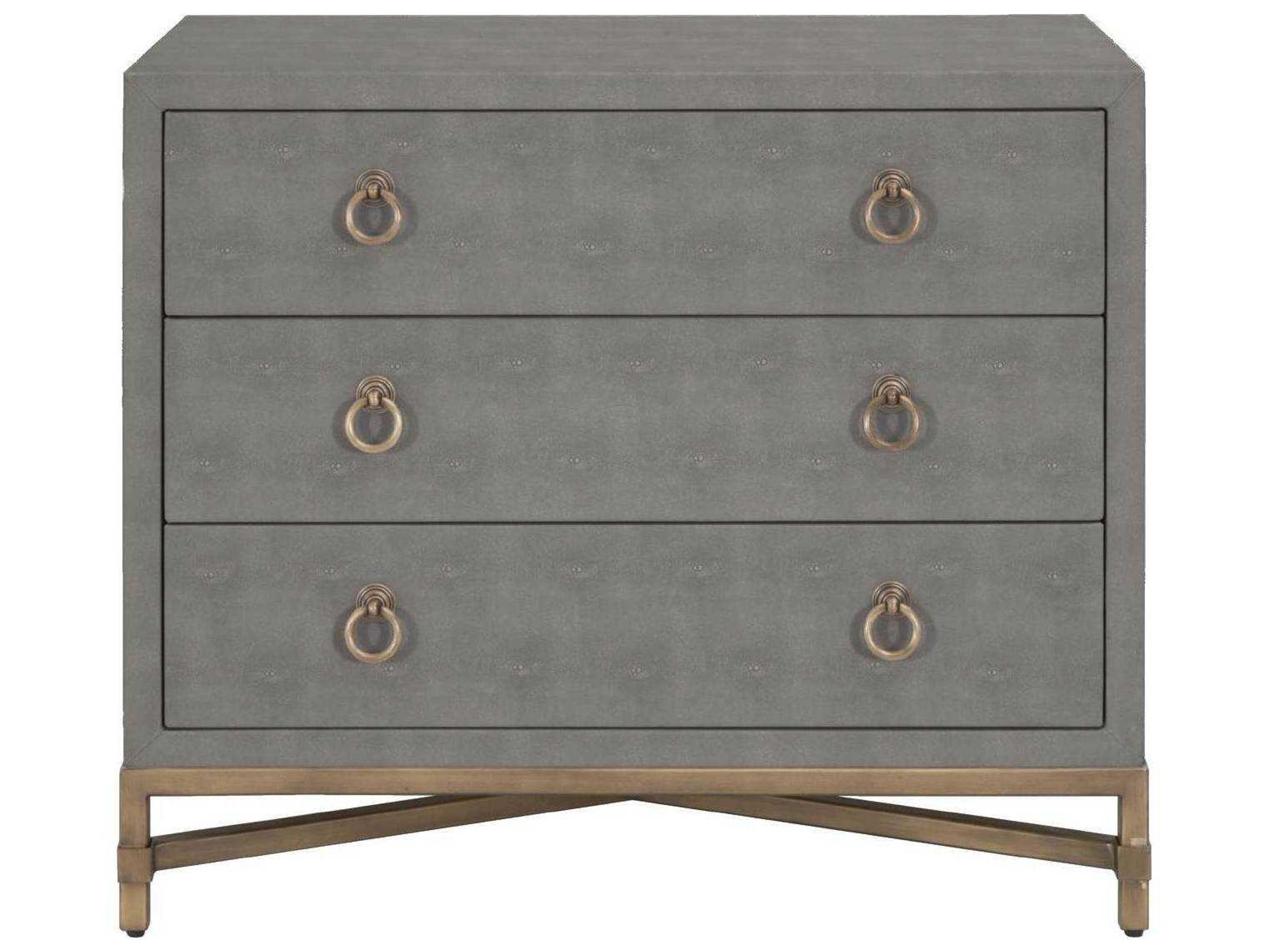 Strand Shagreen 3-Drawer Nightstand in Gray and Brushed Gold