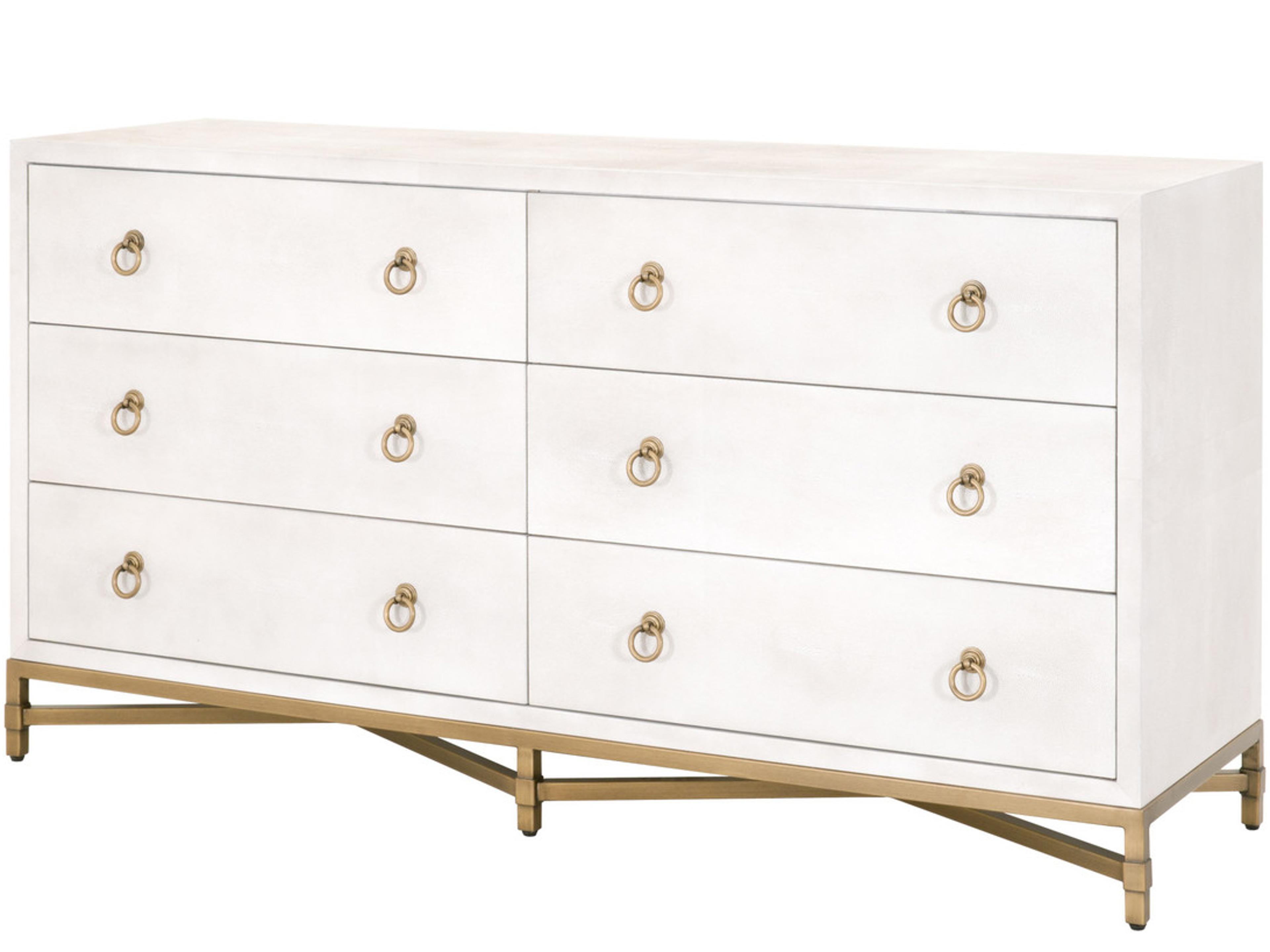 Strand 6-Drawer Double Dresser in Pearl Shagreen and Brushed Gold