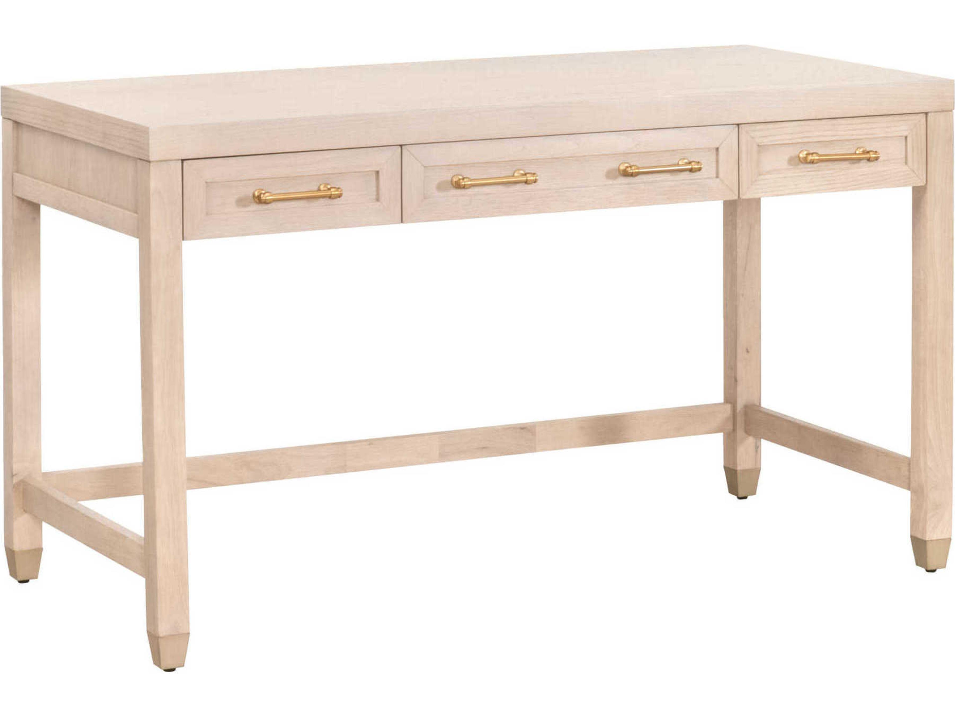 Stella 3-Drawer Desk in Light Honey Oak and Brushed Brass