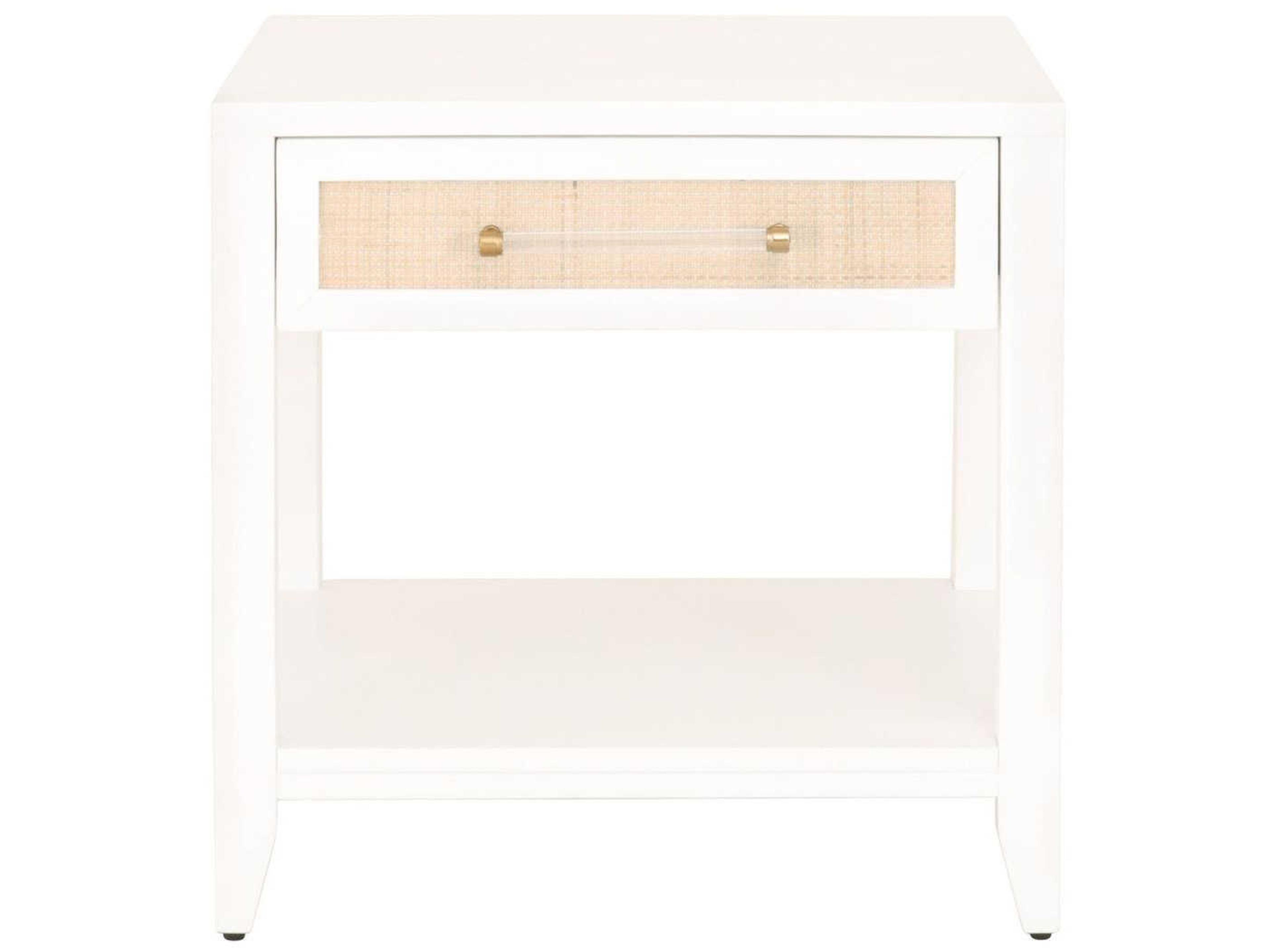 Essentials for Living Traditions Holland Rectangular Wood Matte White Natural Brushed Brass End Table
