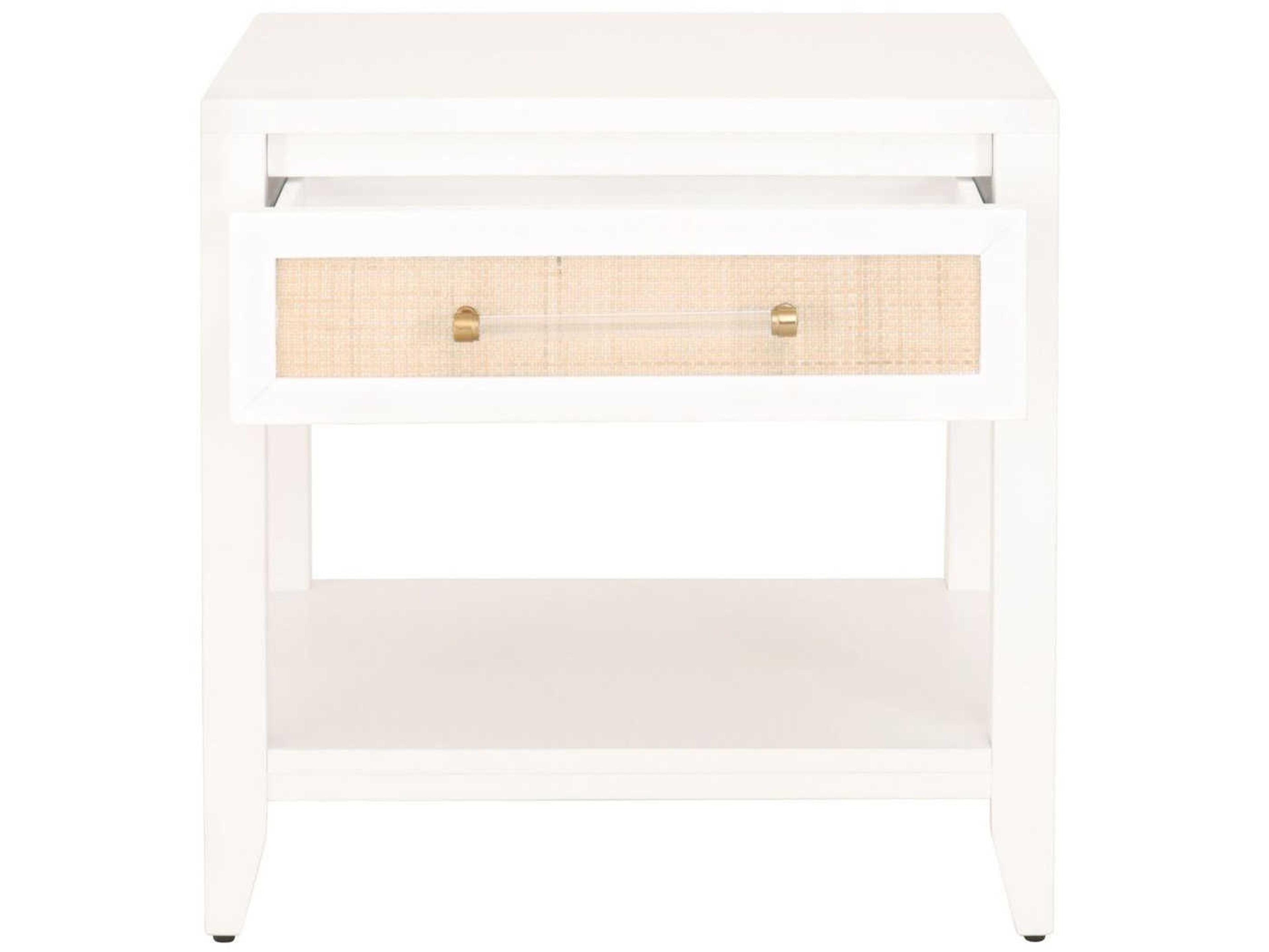 Essentials for Living Traditions Holland Rectangular Wood Matte White Natural Brushed Brass End Table