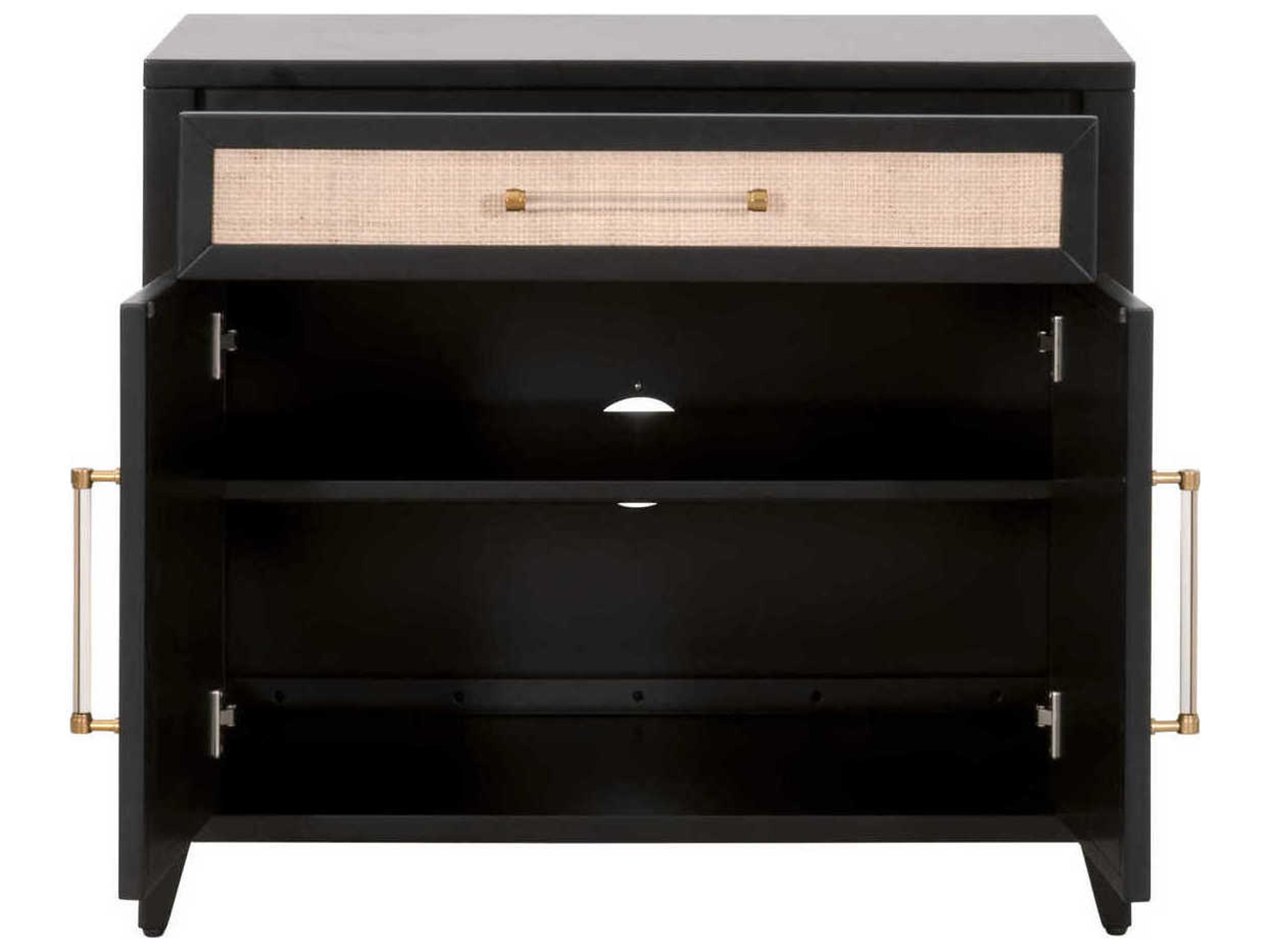 Essentials for Living Traditions Holland 34" Acacia Wood Brushed Black Natural Rattan Media Console
