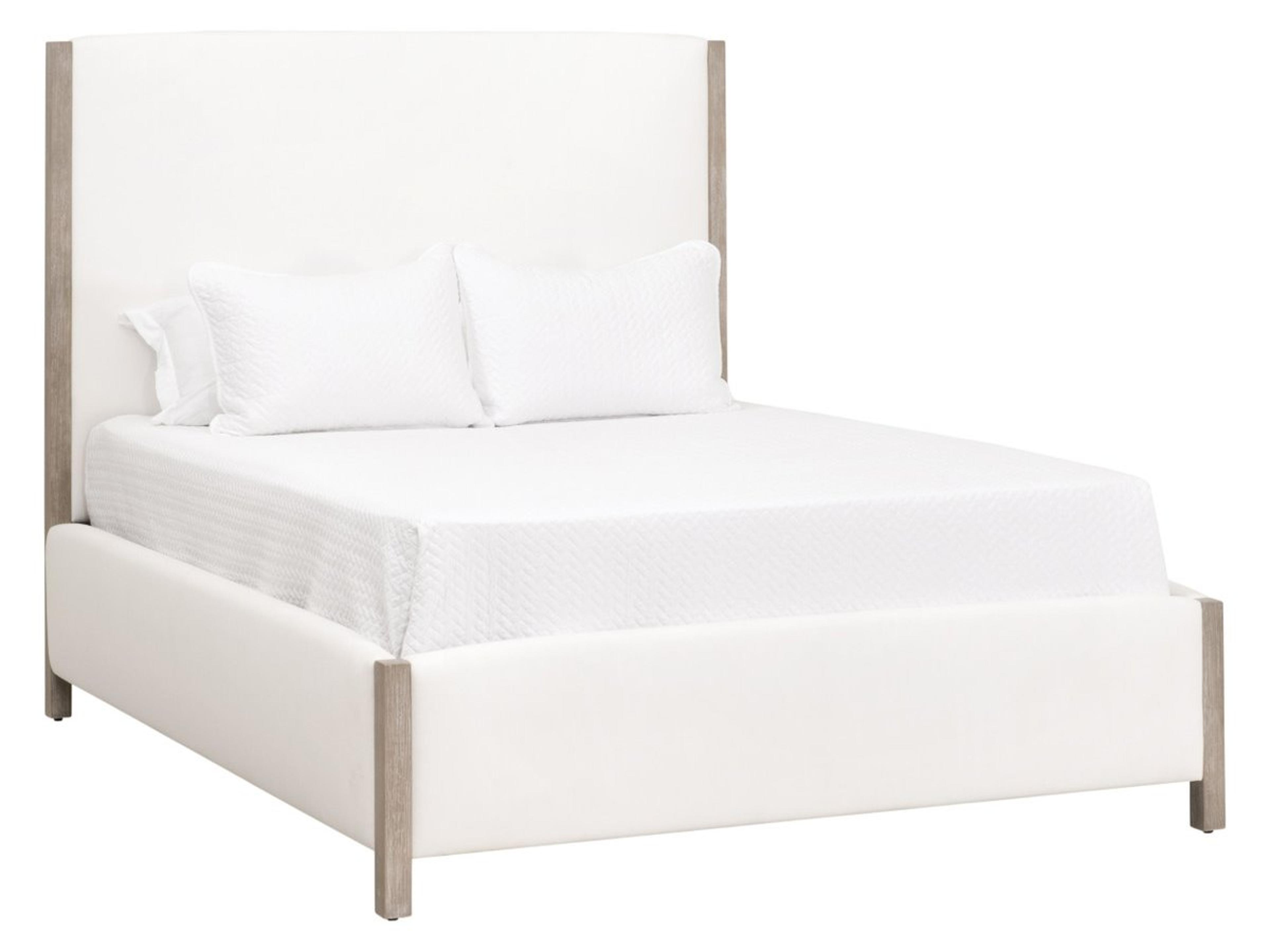 Traditions White Beech Wood Upholstered Queen Platform Bed