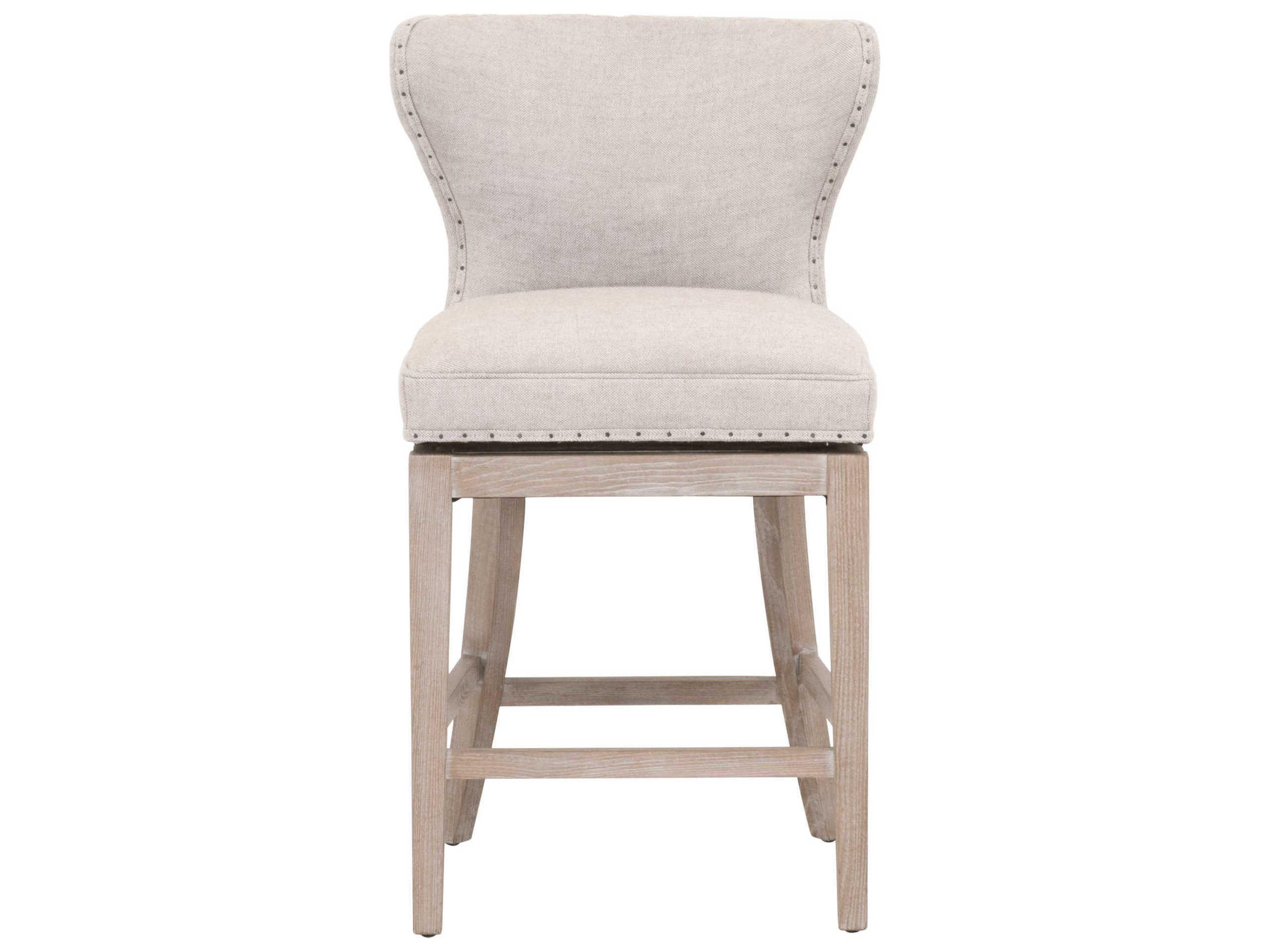 Luxecor Respite Swivel Upholstered Ash Wood Bisque French Linen Natural Gray Counter Stool