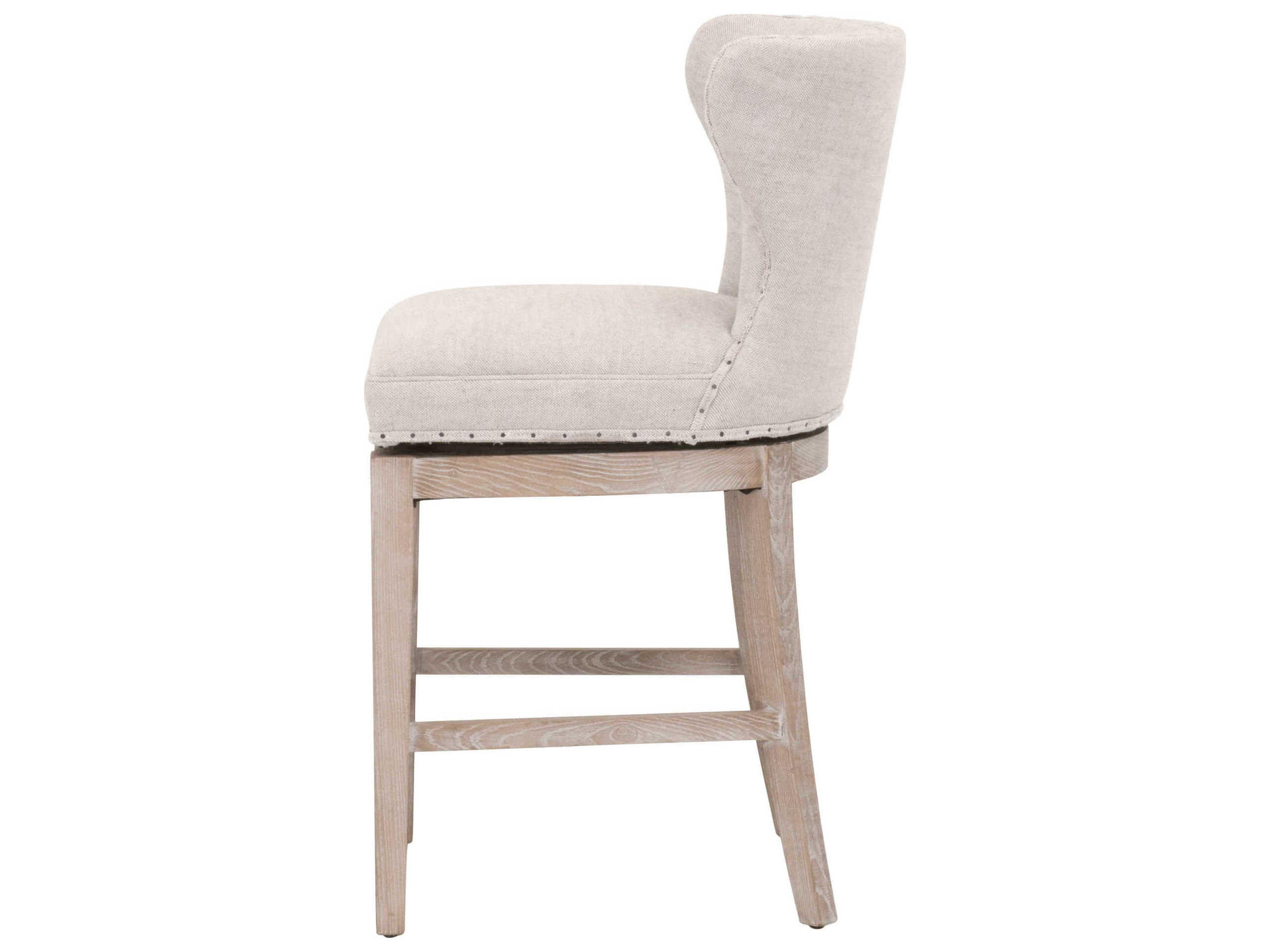 Luxecor Respite Swivel Upholstered Ash Wood Bisque French Linen Natural Gray Counter Stool