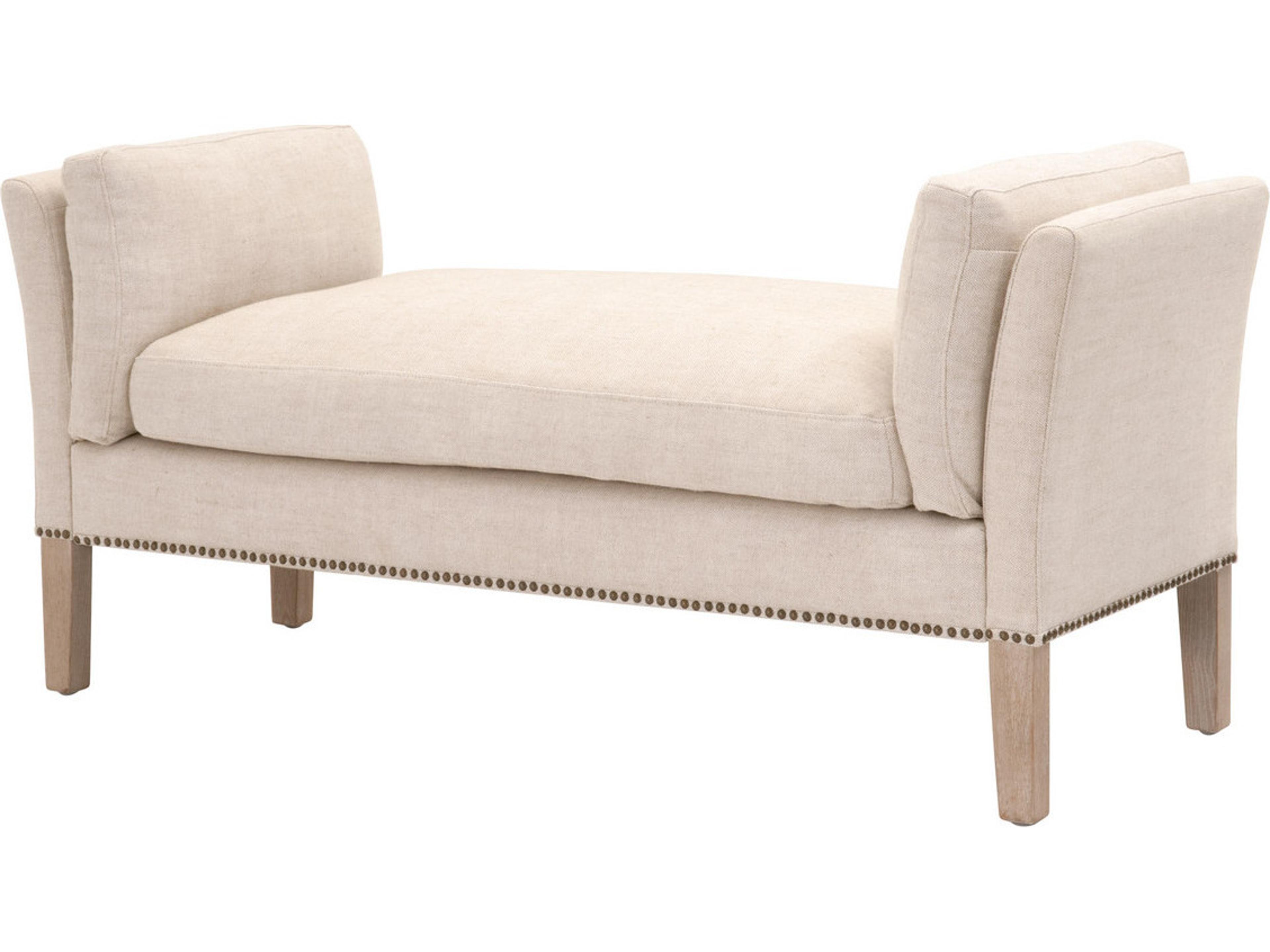 Bisque French Linen Natural Gray Beige Upholstered Accent Bench