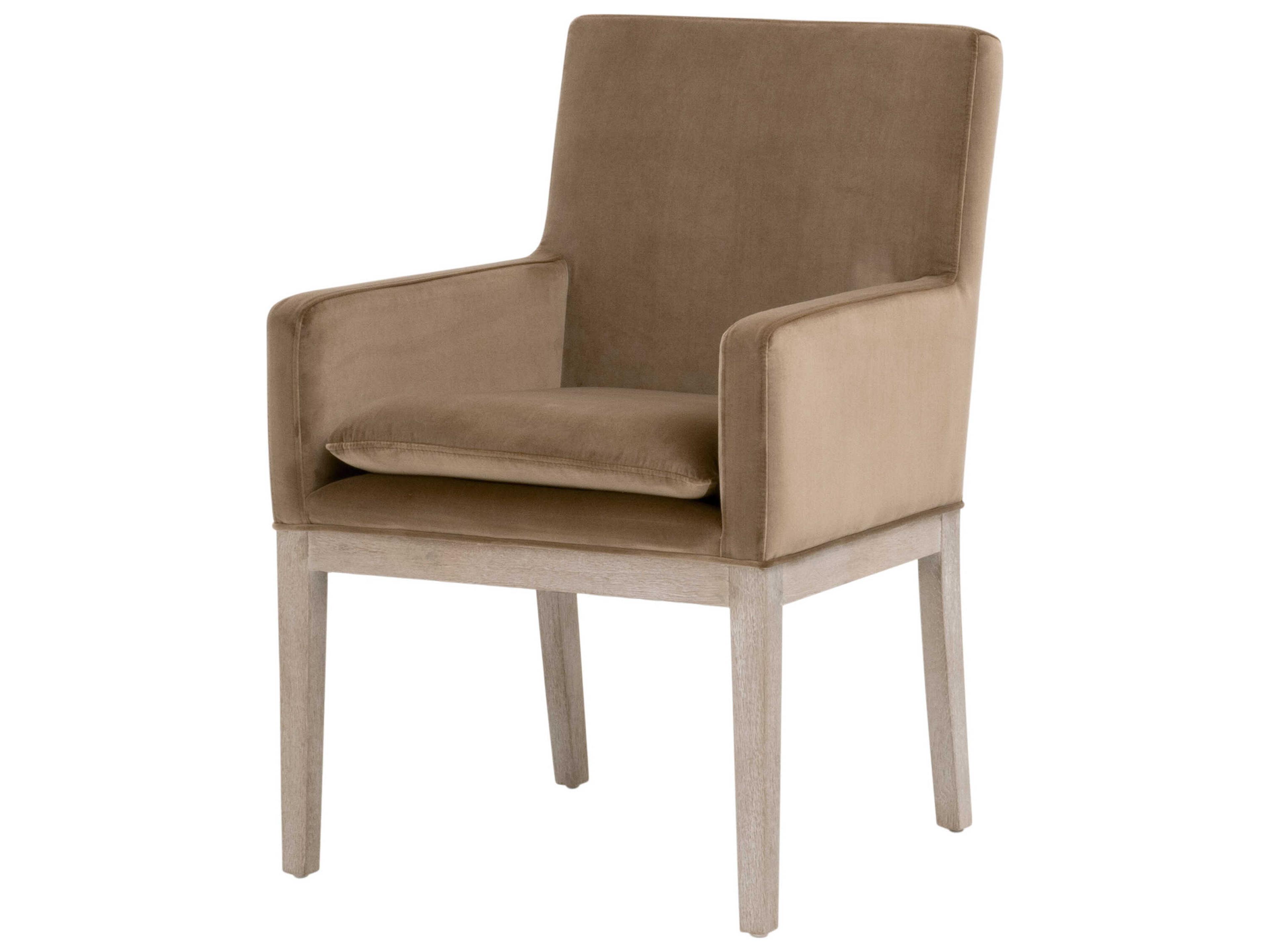 Stitch & Hand - Dining & Bedroom Drake Oak Wood Brown Velvet Upholstered Dining Arm Chair