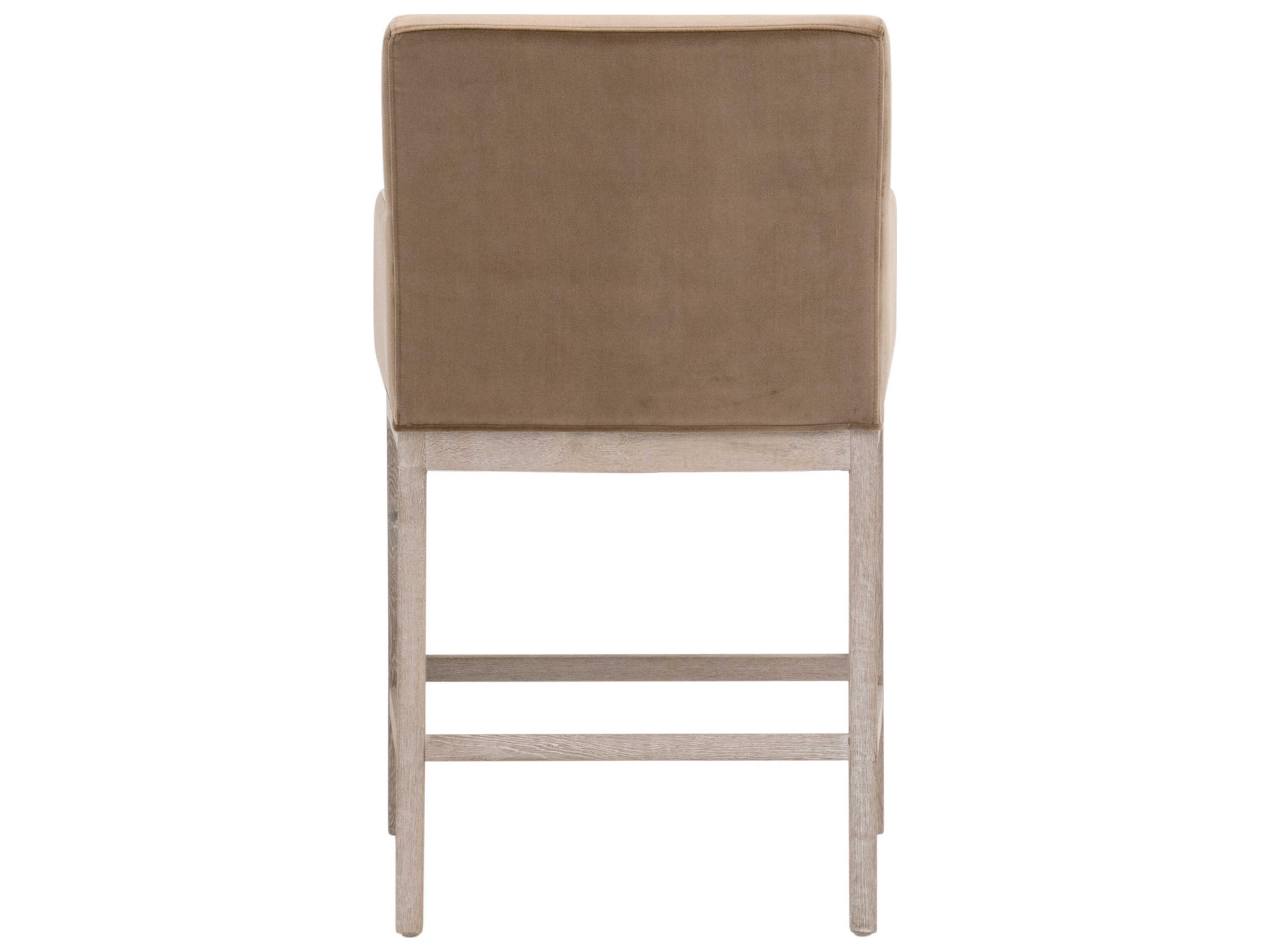 Luxecor Respite Drake Natural Gray Oak Caramel Velvet Upholstered Wood Counter Stool