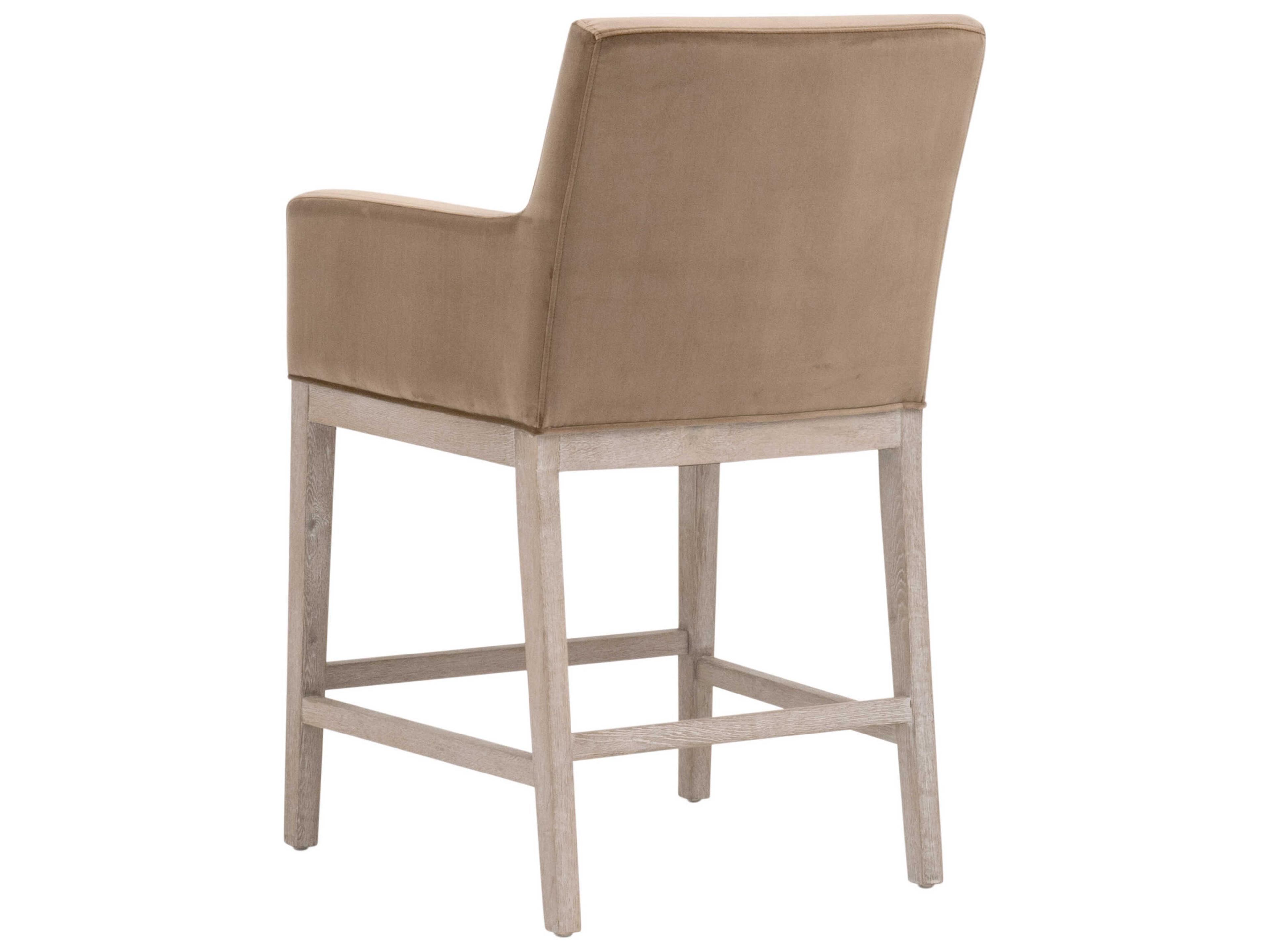 Luxecor Respite Drake Natural Gray Oak Caramel Velvet Upholstered Wood Counter Stool