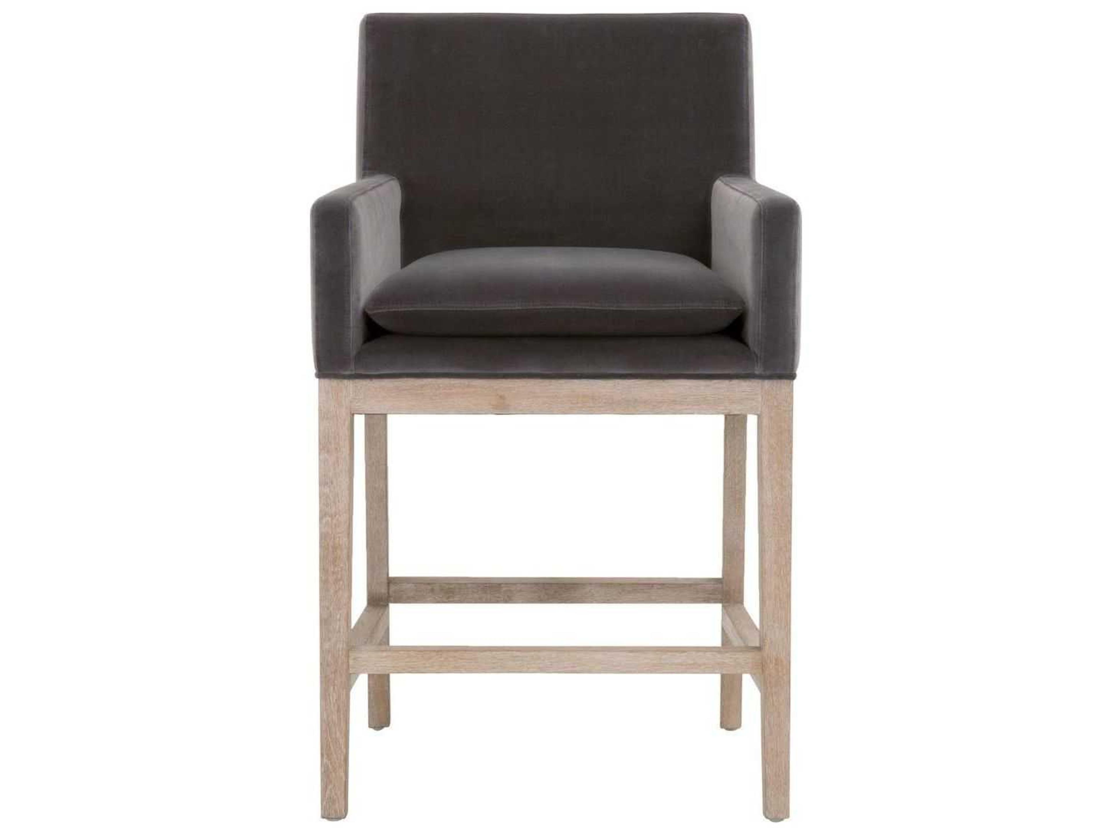 Luxecor Respite Upholstered Oak Wood Dark Dove Velvet Counter Stool