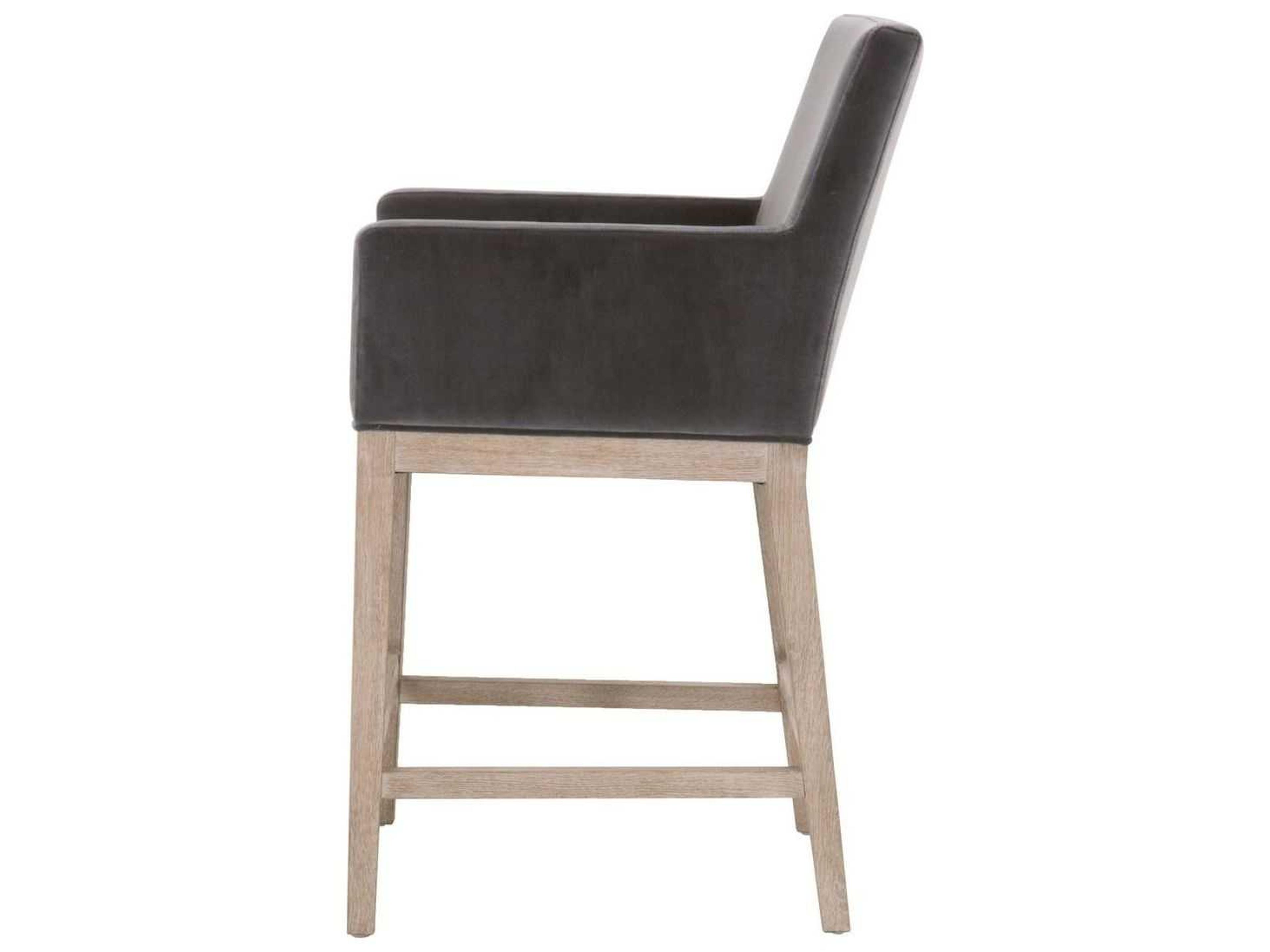Luxecor Respite Upholstered Oak Wood Dark Dove Velvet Counter Stool