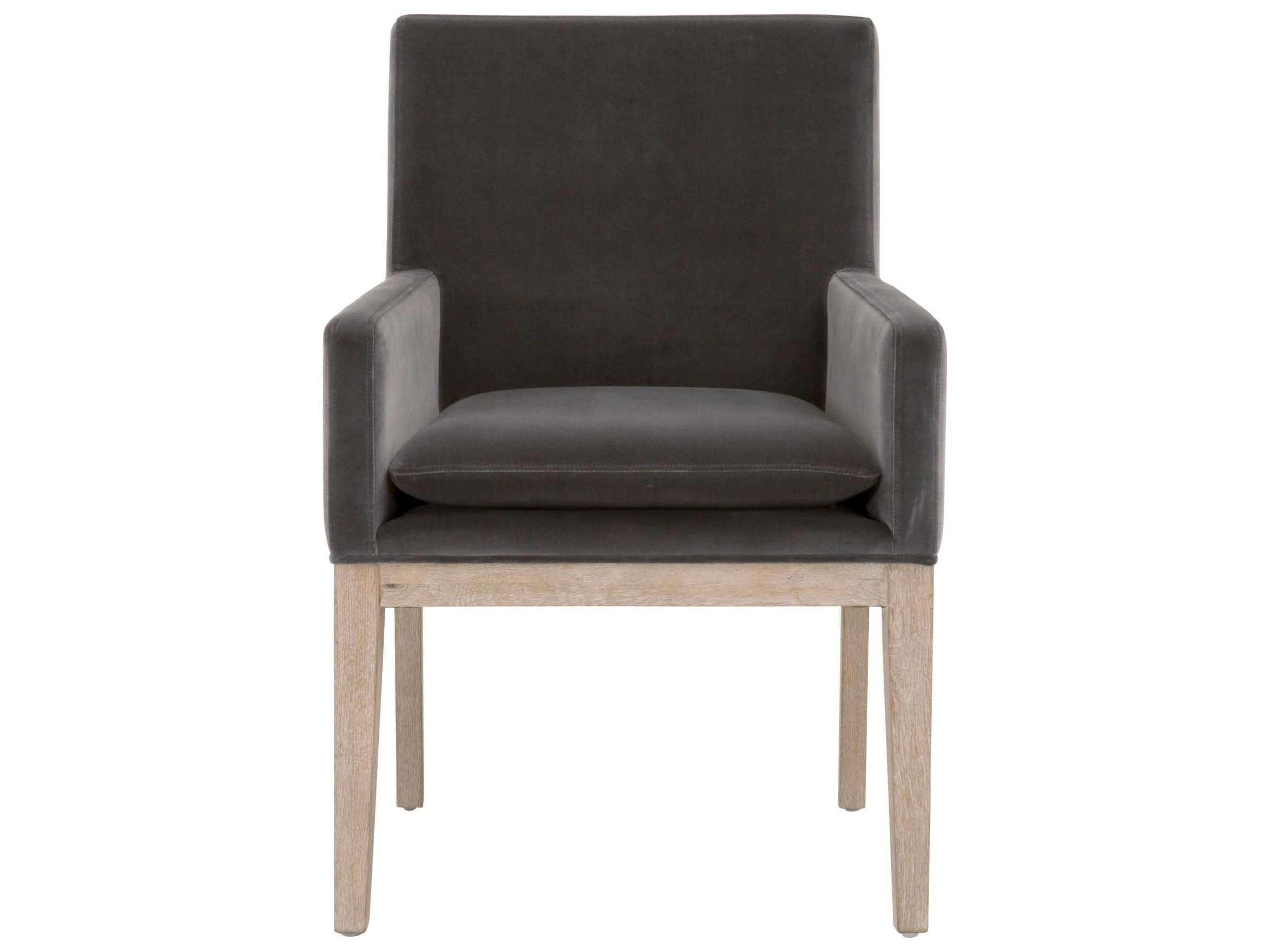 Luxecor Respite Oak Wood Gray Upholstered Arm Dining Chair