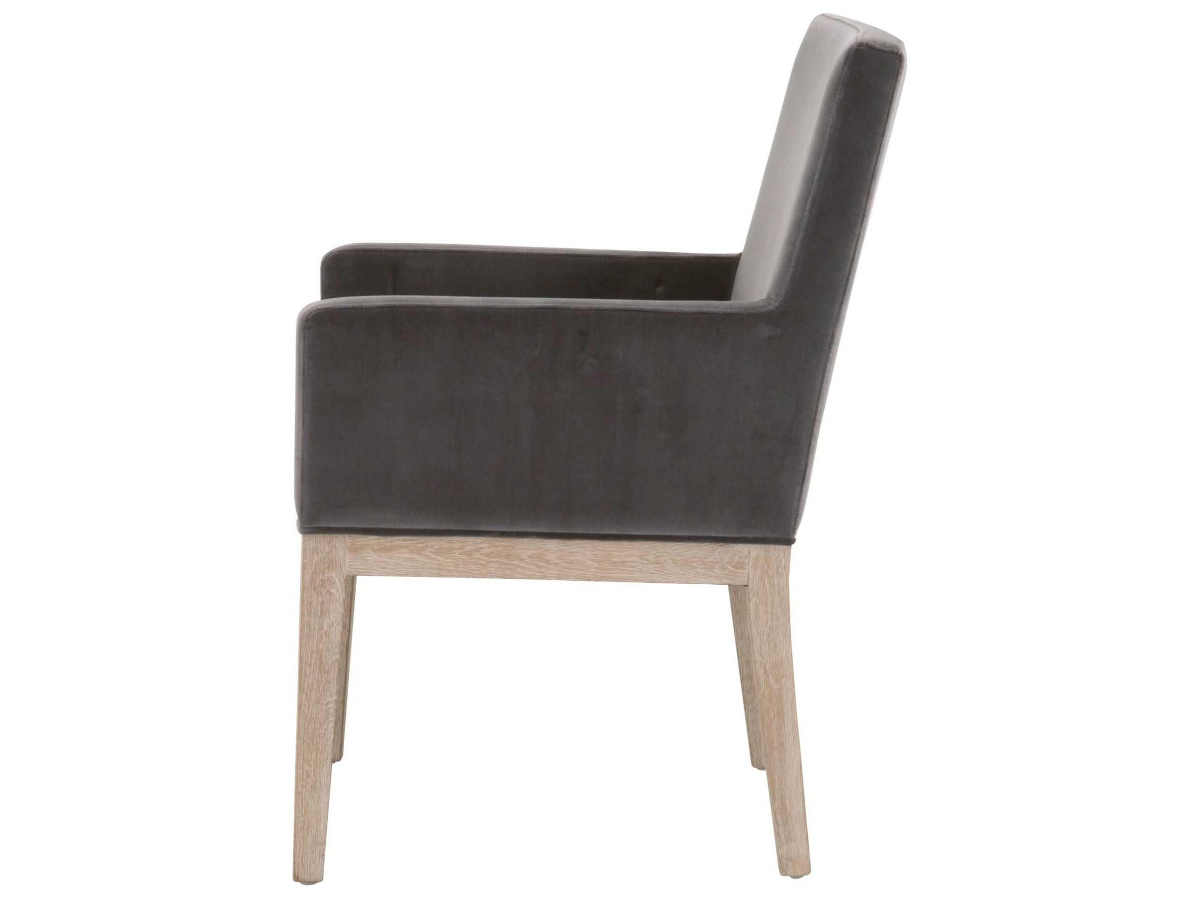 Luxecor Respite Oak Wood Gray Upholstered Arm Dining Chair