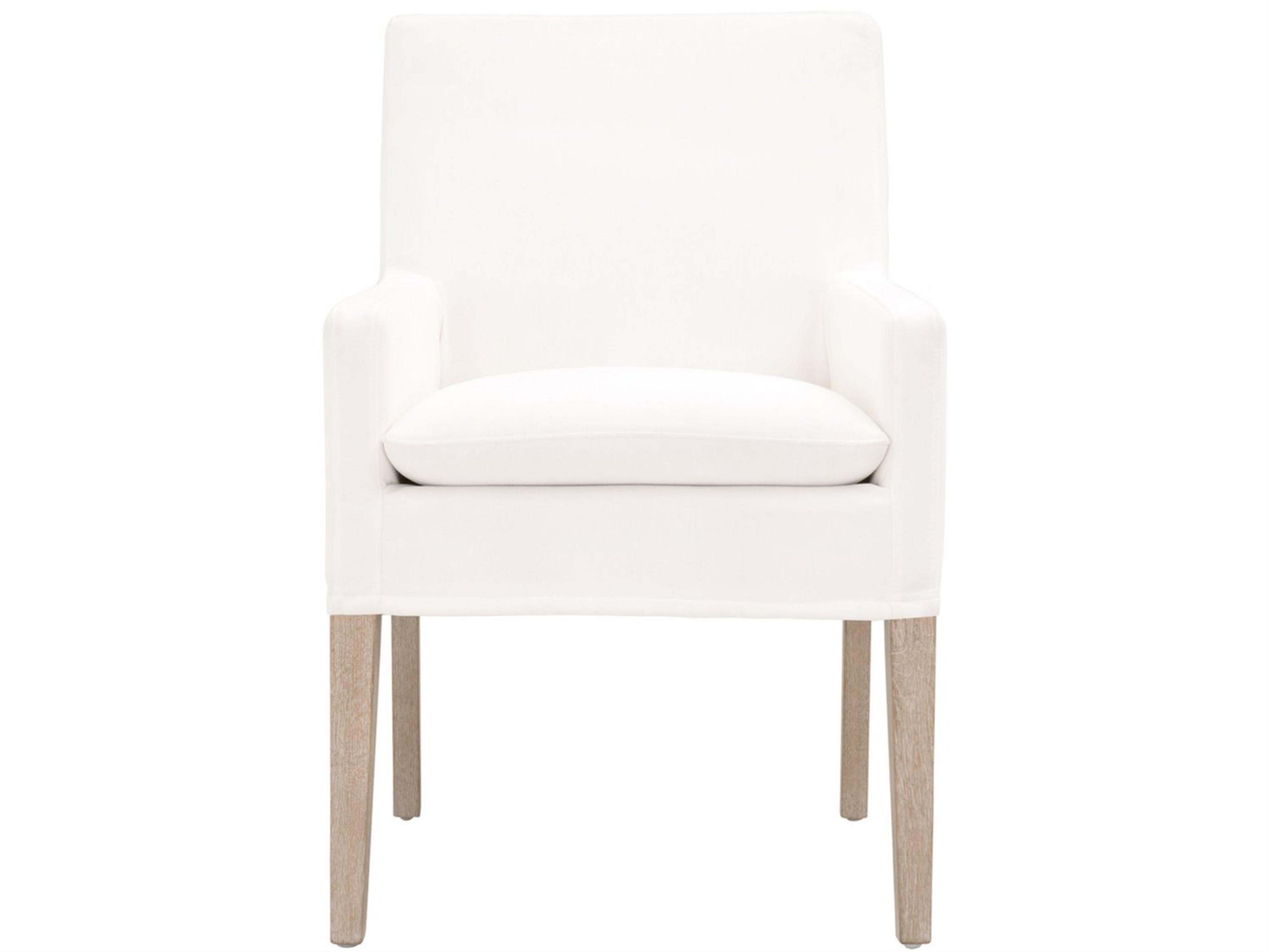 Stitch & Hand Drake Oak Wood White Upholstered Arm Dining Chair