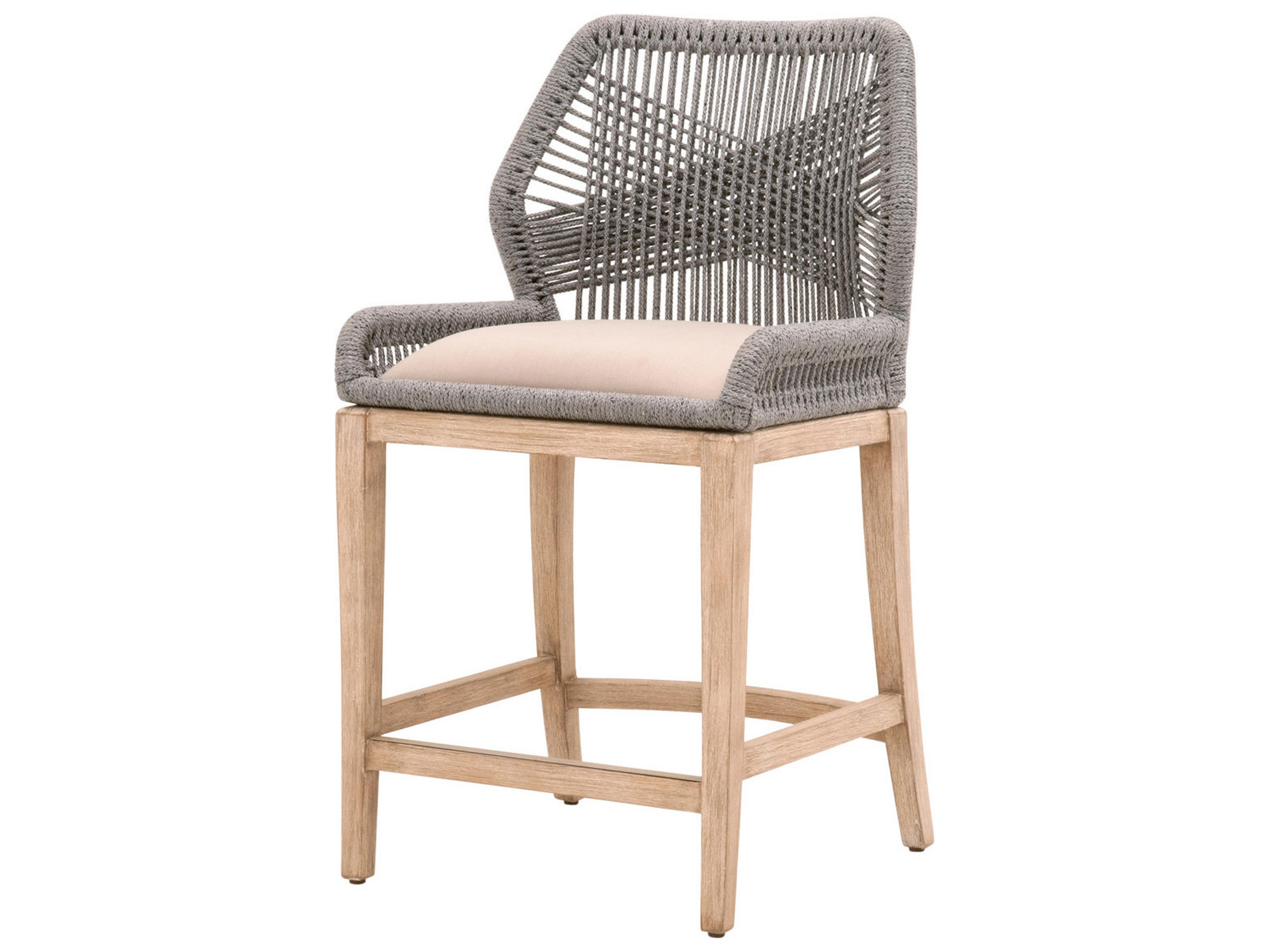 Woven Loom Upholstered Mahogany Wood Platinum Light Gray Natural Counter Stool