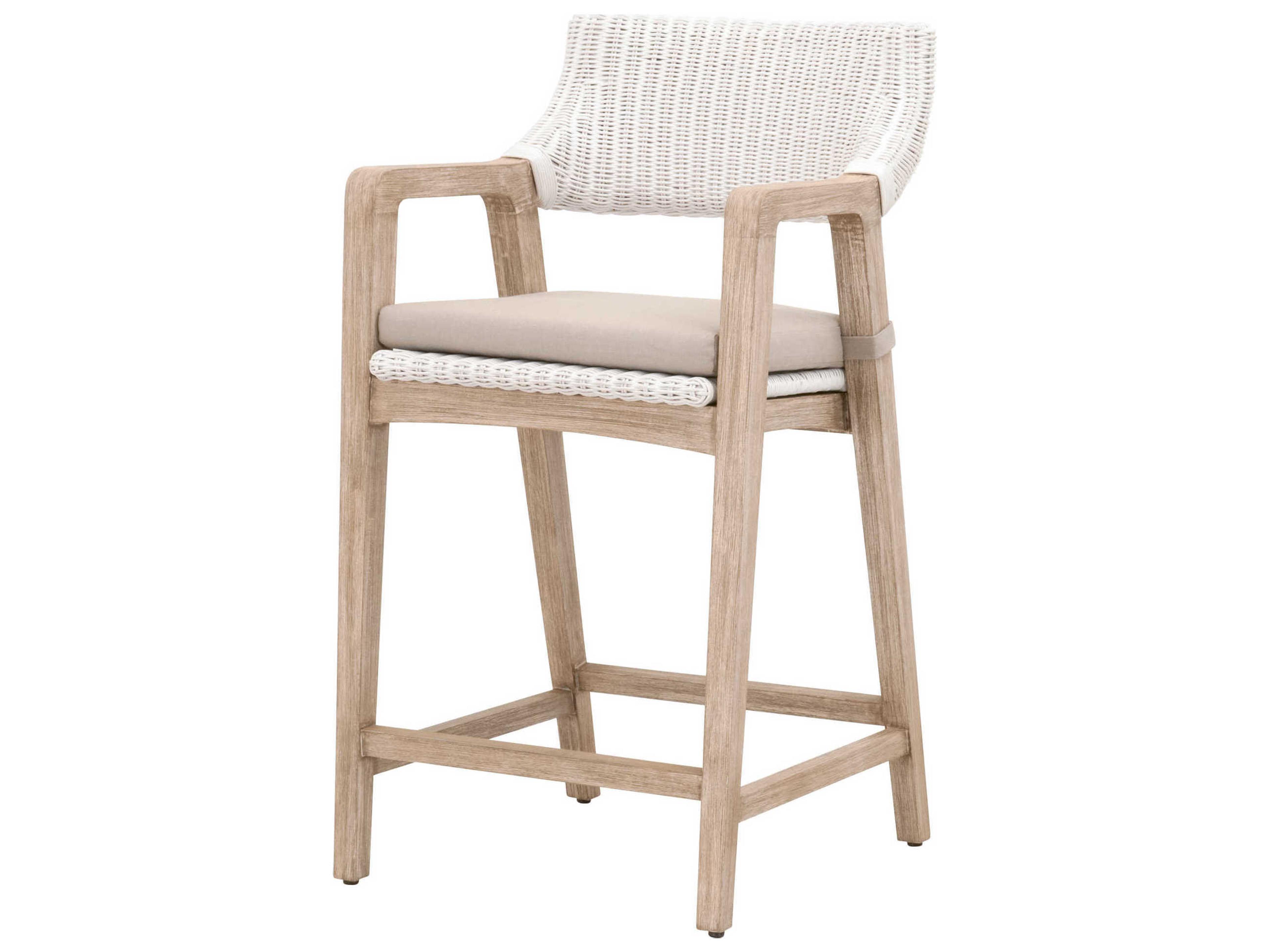 Woven Lucia Upholstered Mahogany Wood White Rattan Counter Stool