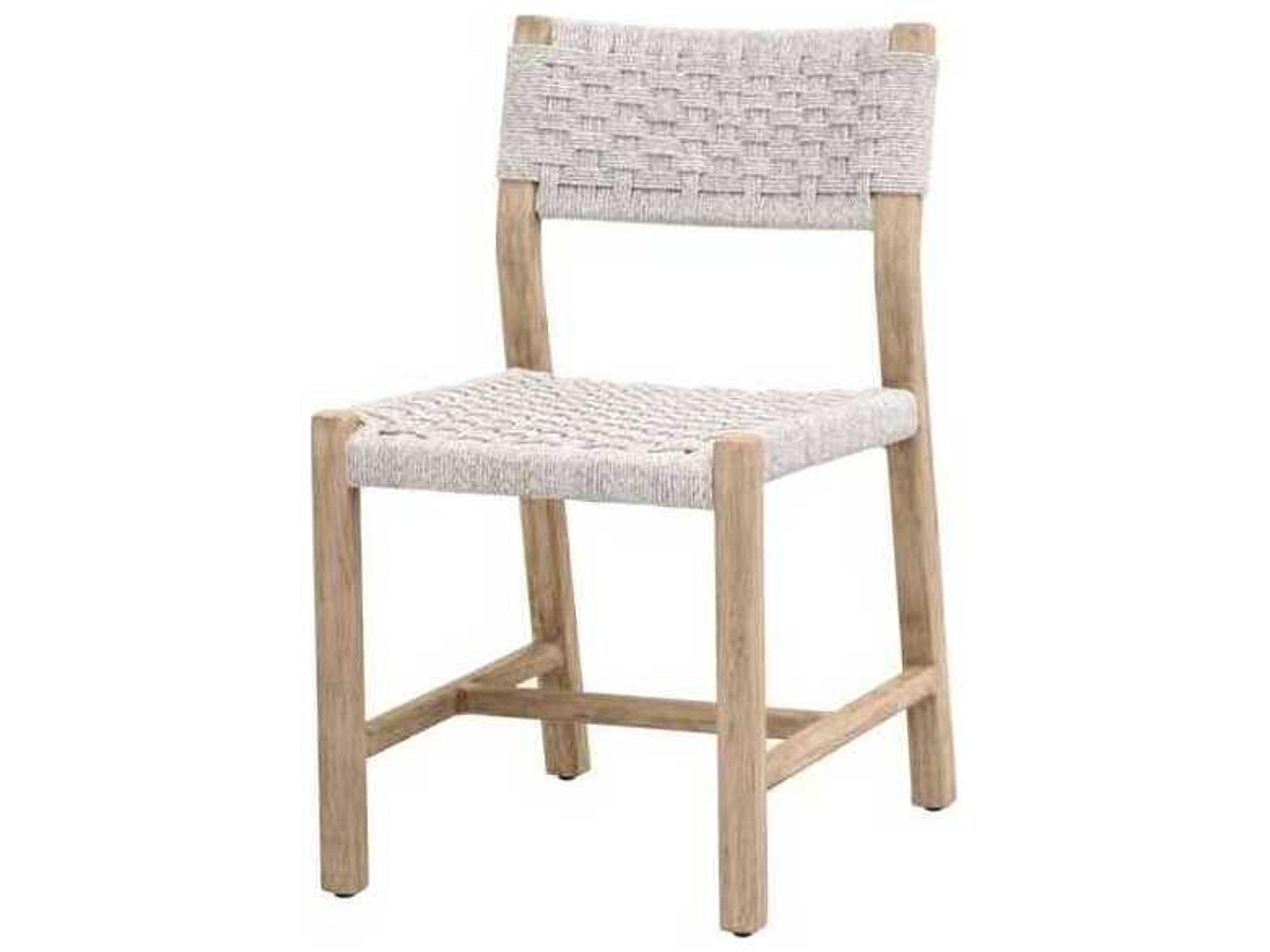Woven - Outdoor Teak Wood White Armless Dining Chair, Set of 2