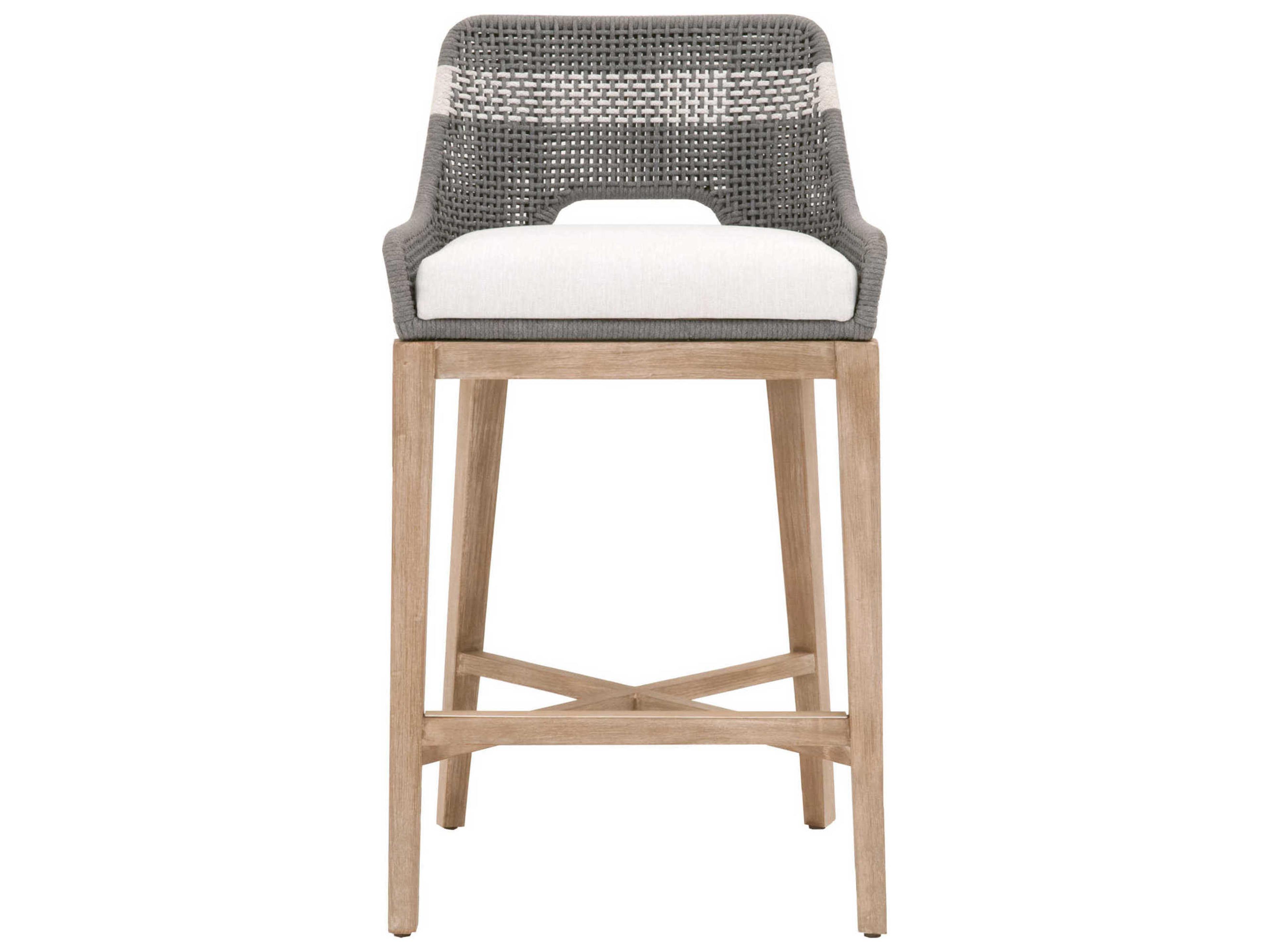 Luxecor Respite Tapestry Upholstered Mahogany Wood Dove White Gray Bar Stool