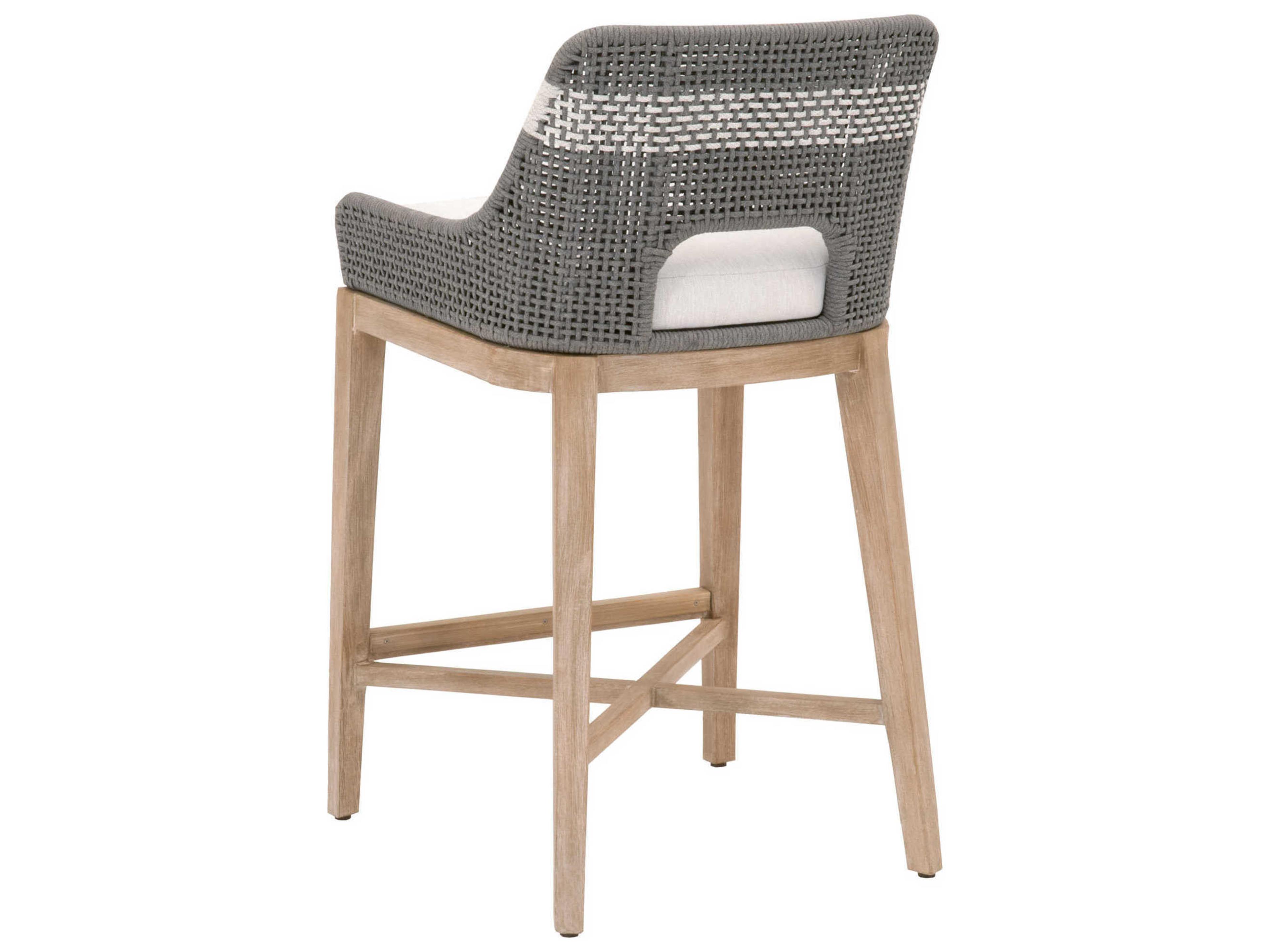 Luxecor Respite Tapestry Upholstered Mahogany Wood Dove White Gray Bar Stool