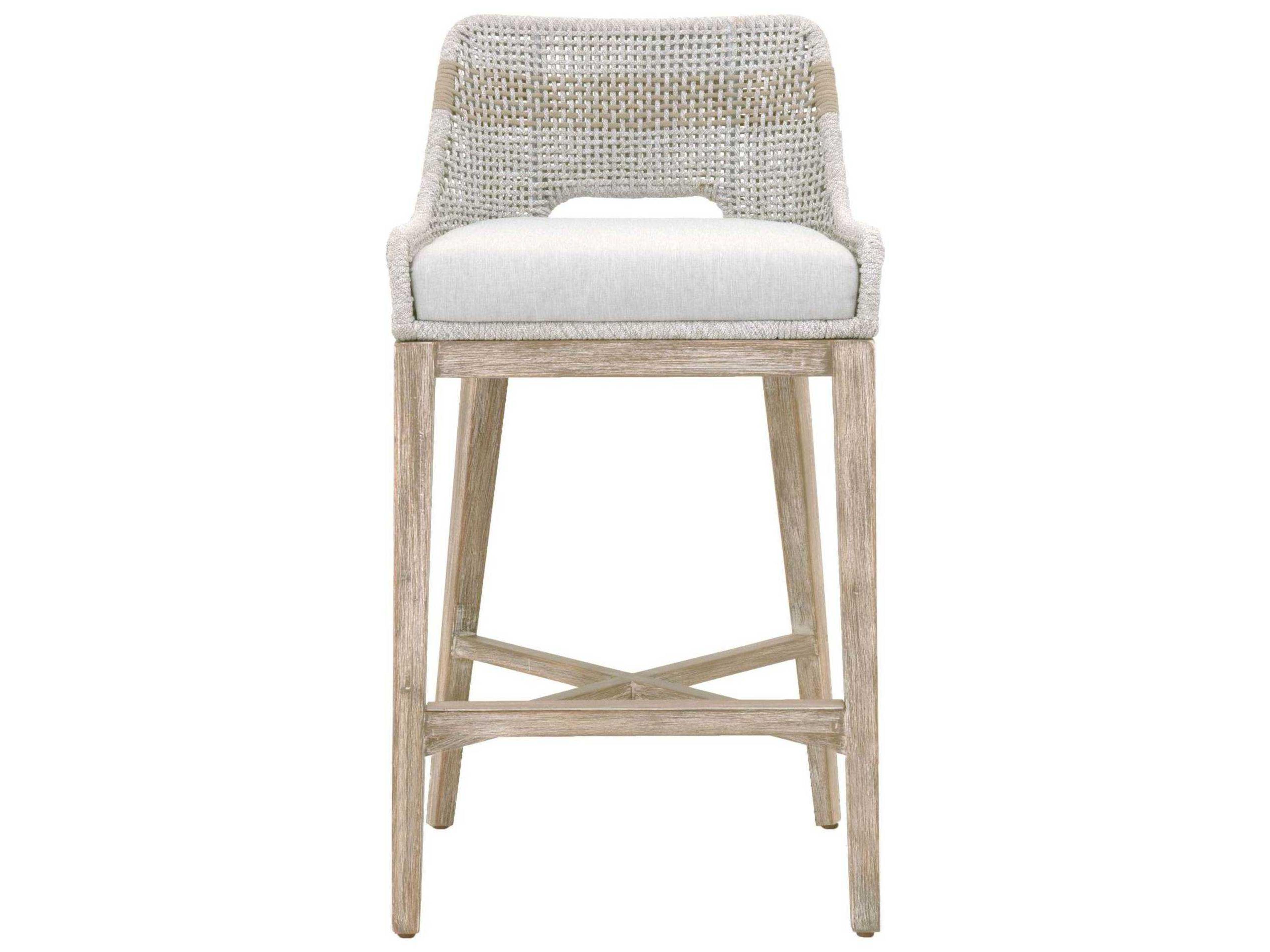 Essentials for Living Woven Upholstered Mahogany Wood Taupe & White Bar Stool