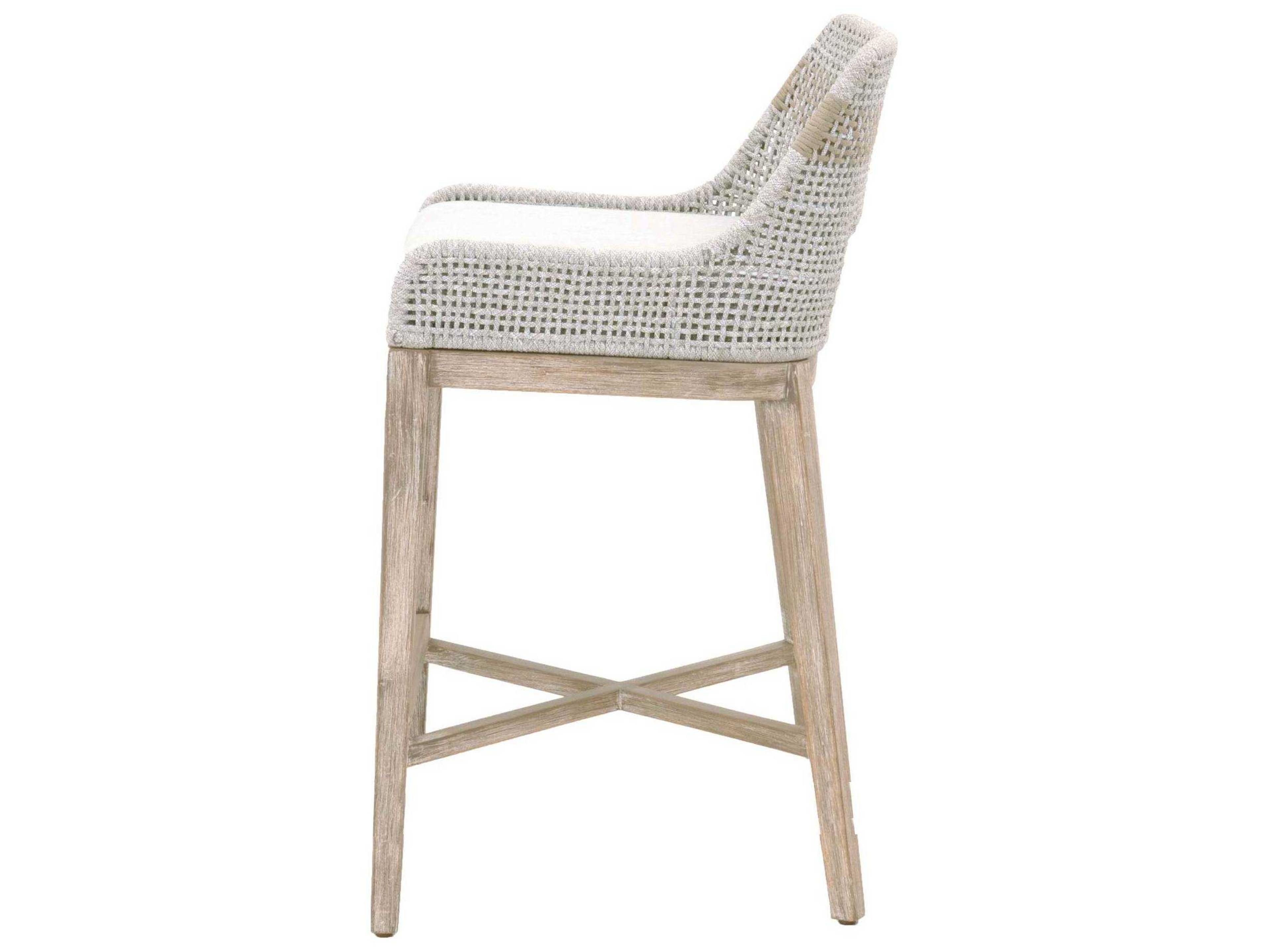 Essentials for Living Woven Upholstered Mahogany Wood Taupe & White Bar Stool