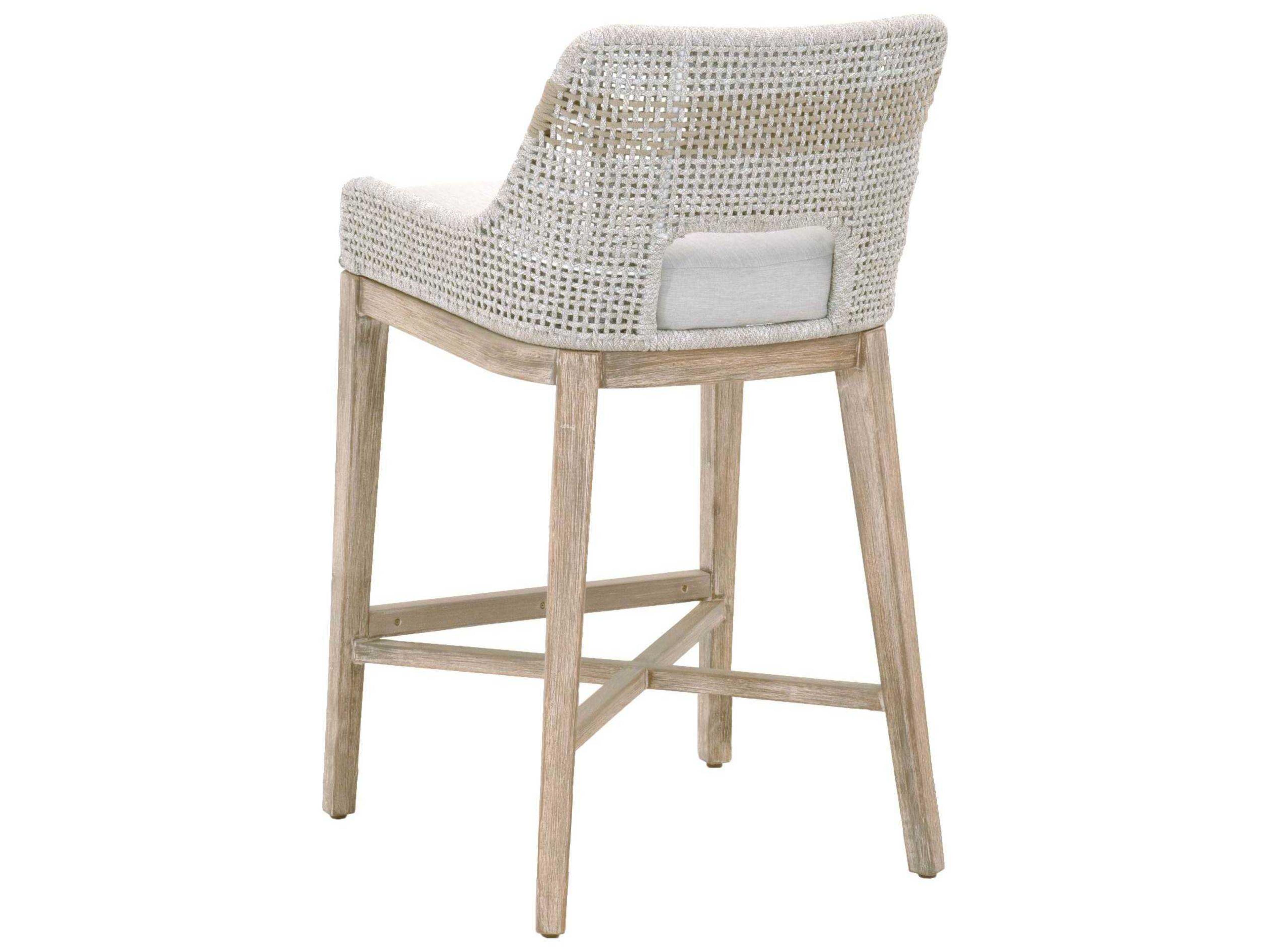 Essentials for Living Woven Upholstered Mahogany Wood Taupe & White Bar Stool