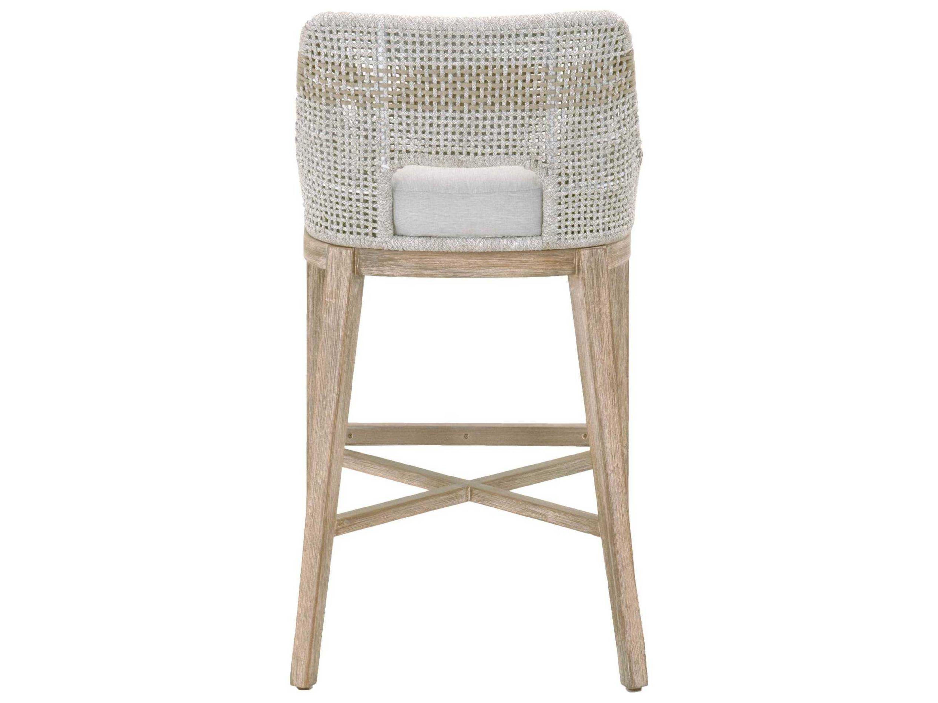 Essentials for Living Woven Upholstered Mahogany Wood Taupe & White Bar Stool