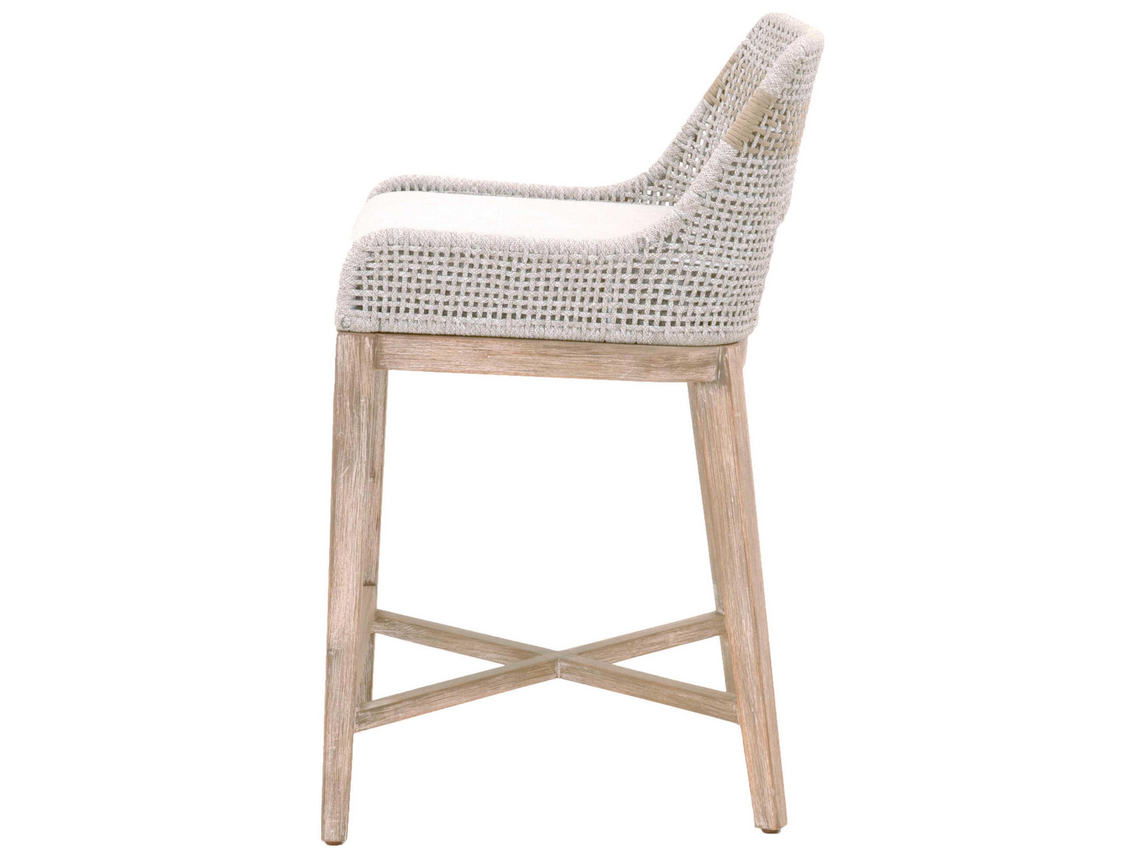 Essentials for Living Woven Tapestry Upholstered Mahogany Wood Taupe & White Counter Stool