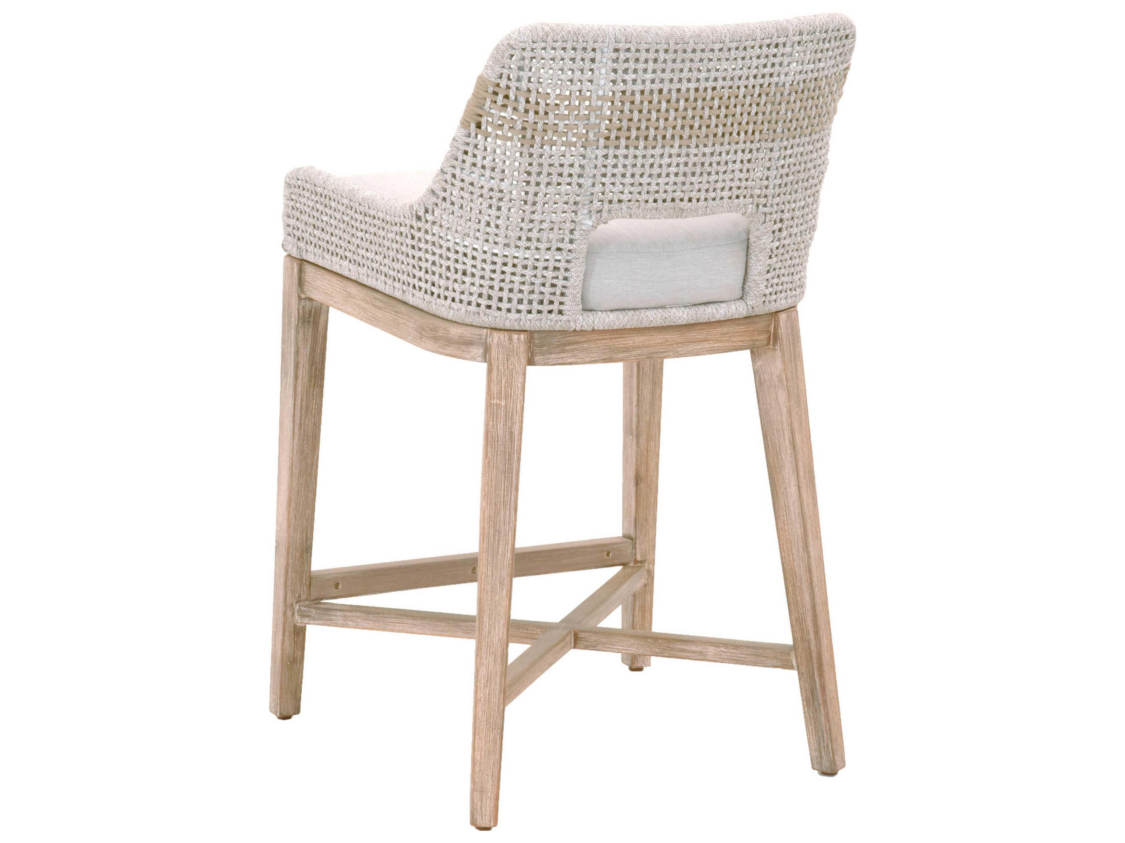 Essentials for Living Woven Tapestry Upholstered Mahogany Wood Taupe & White Counter Stool