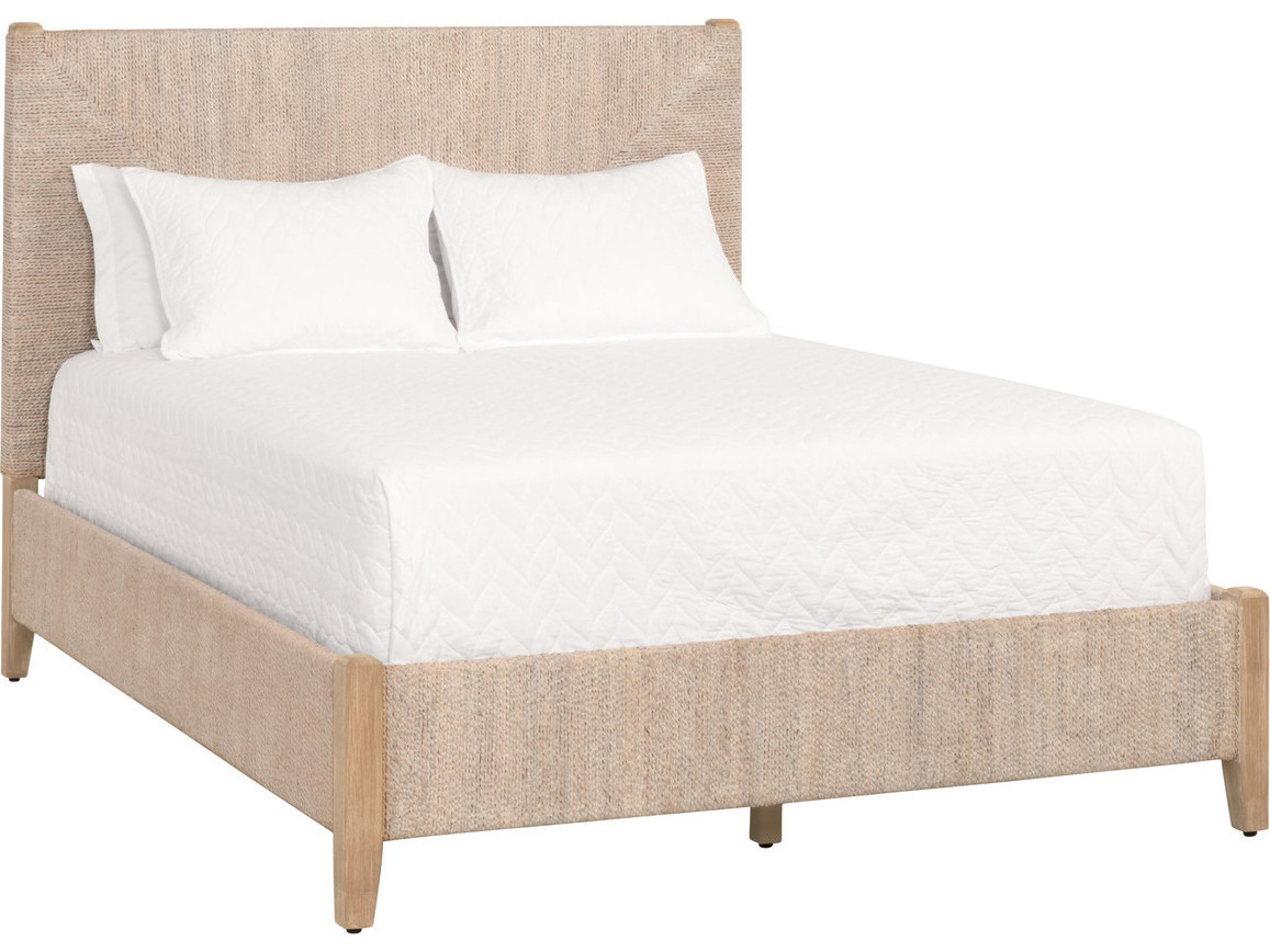 Woven Malay White Wash Natural Gray Mahogany Wood California King Platform Bed