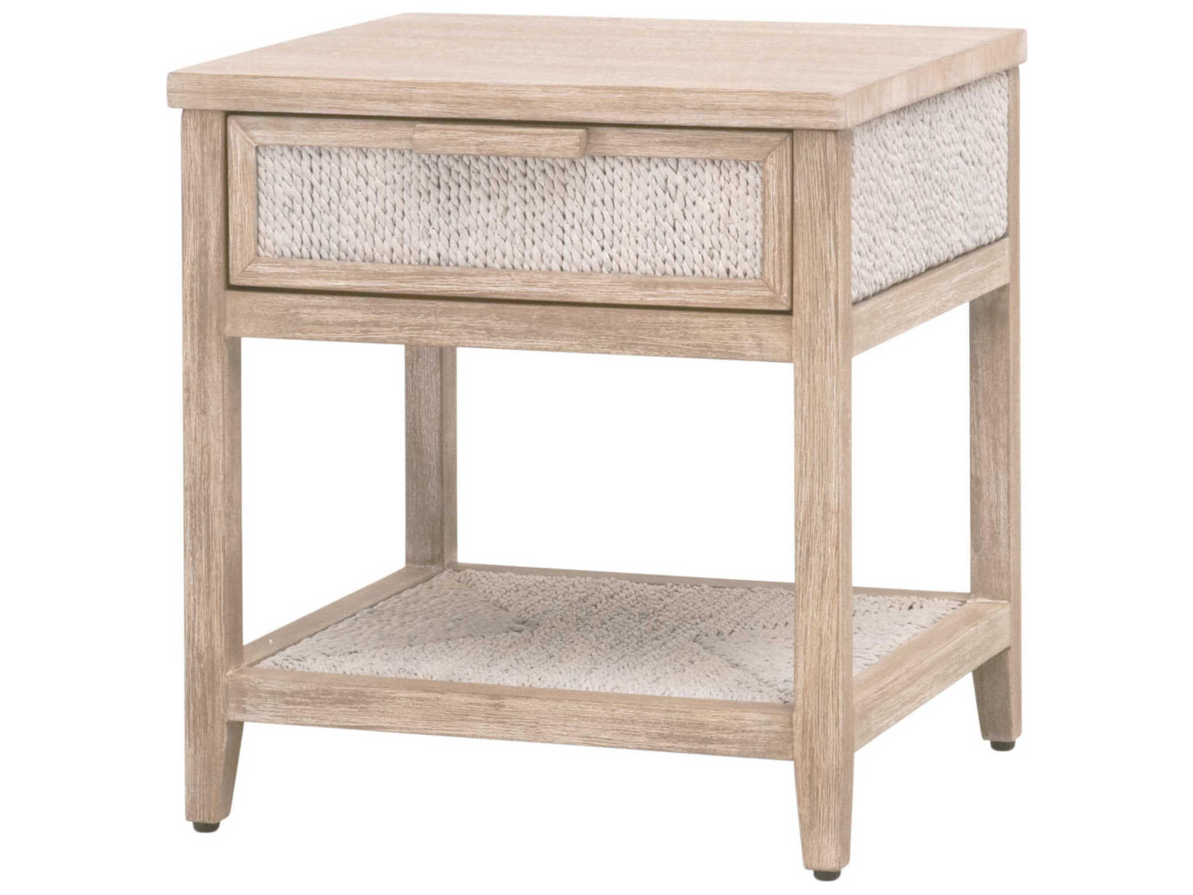 Malay 1-Drawer Nightstand White Washed Abaca Rope Natural Gray Mahogany