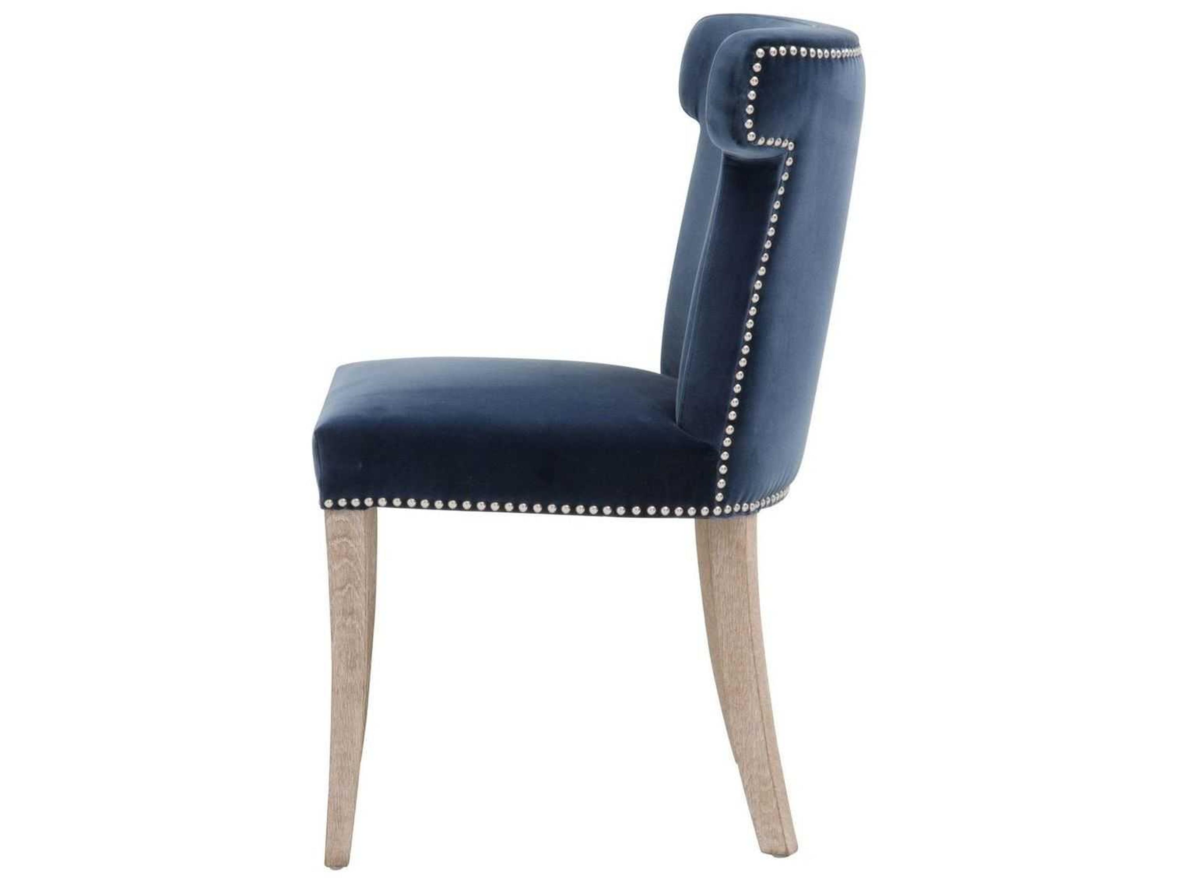 Essentials for Living Stitch & Hand Celina Oak Wood Blue Upholstered Side Dining Chair