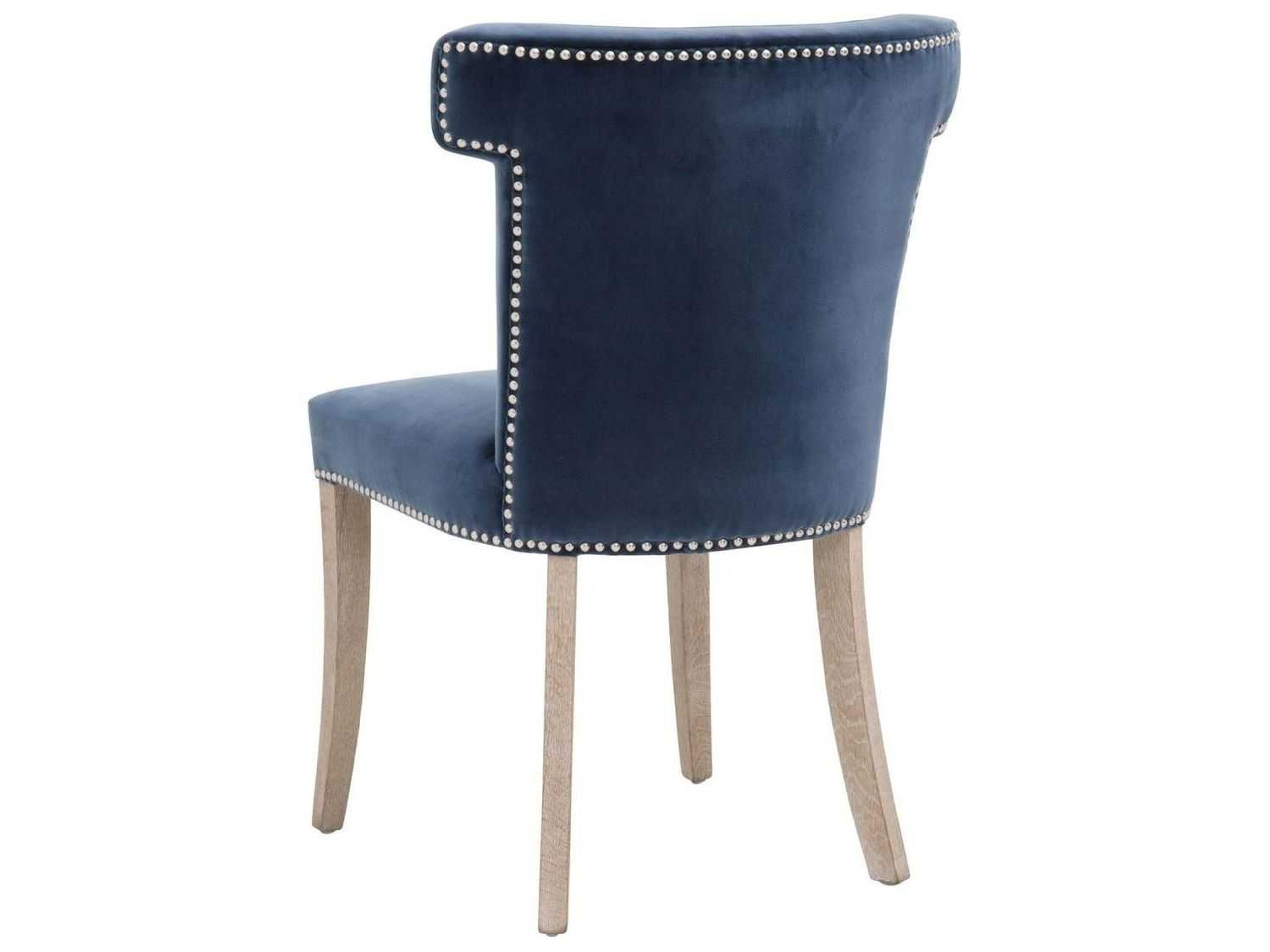 Essentials for Living Stitch & Hand Celina Oak Wood Blue Upholstered Side Dining Chair