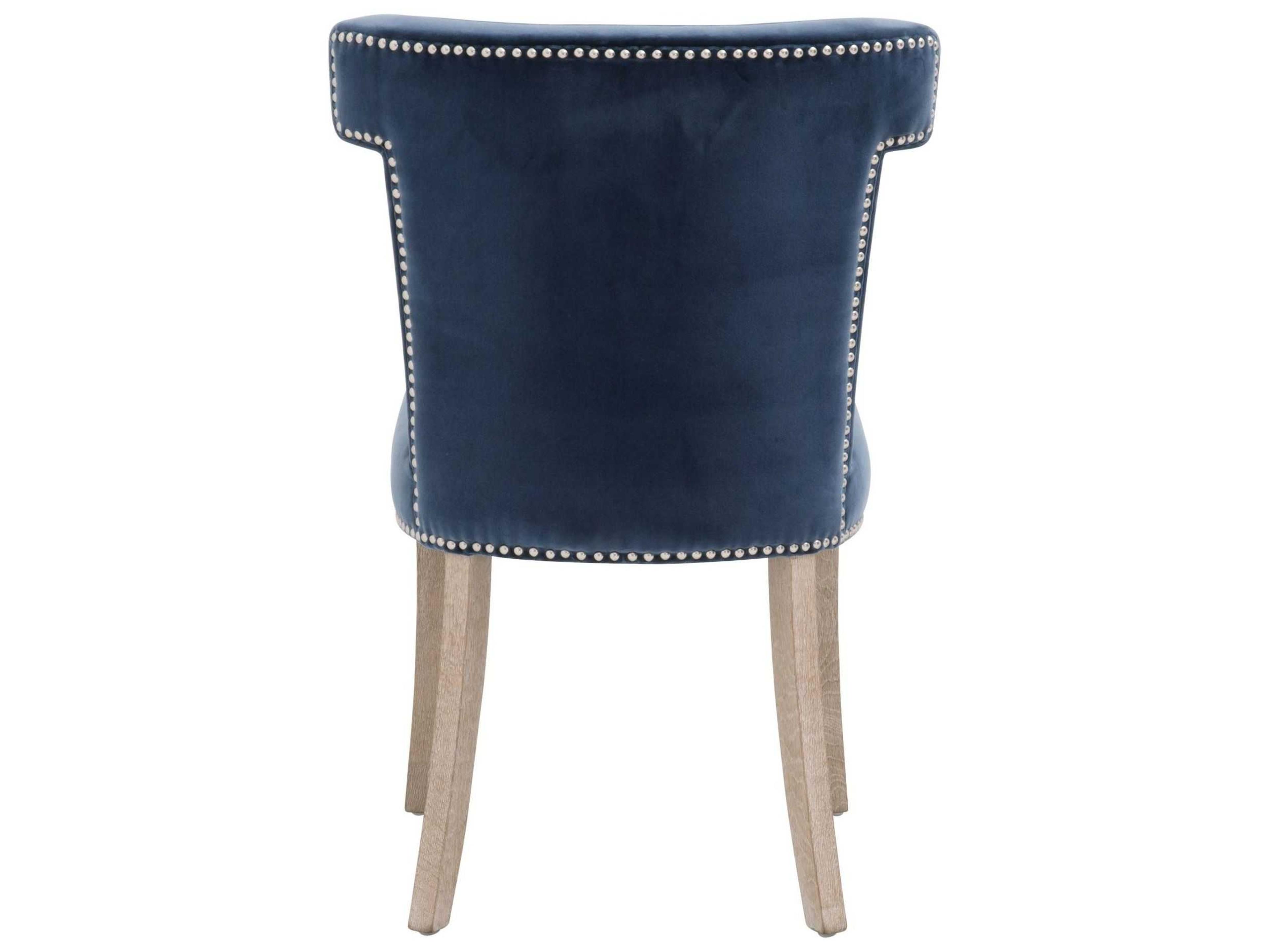 Essentials for Living Stitch & Hand Celina Oak Wood Blue Upholstered Side Dining Chair