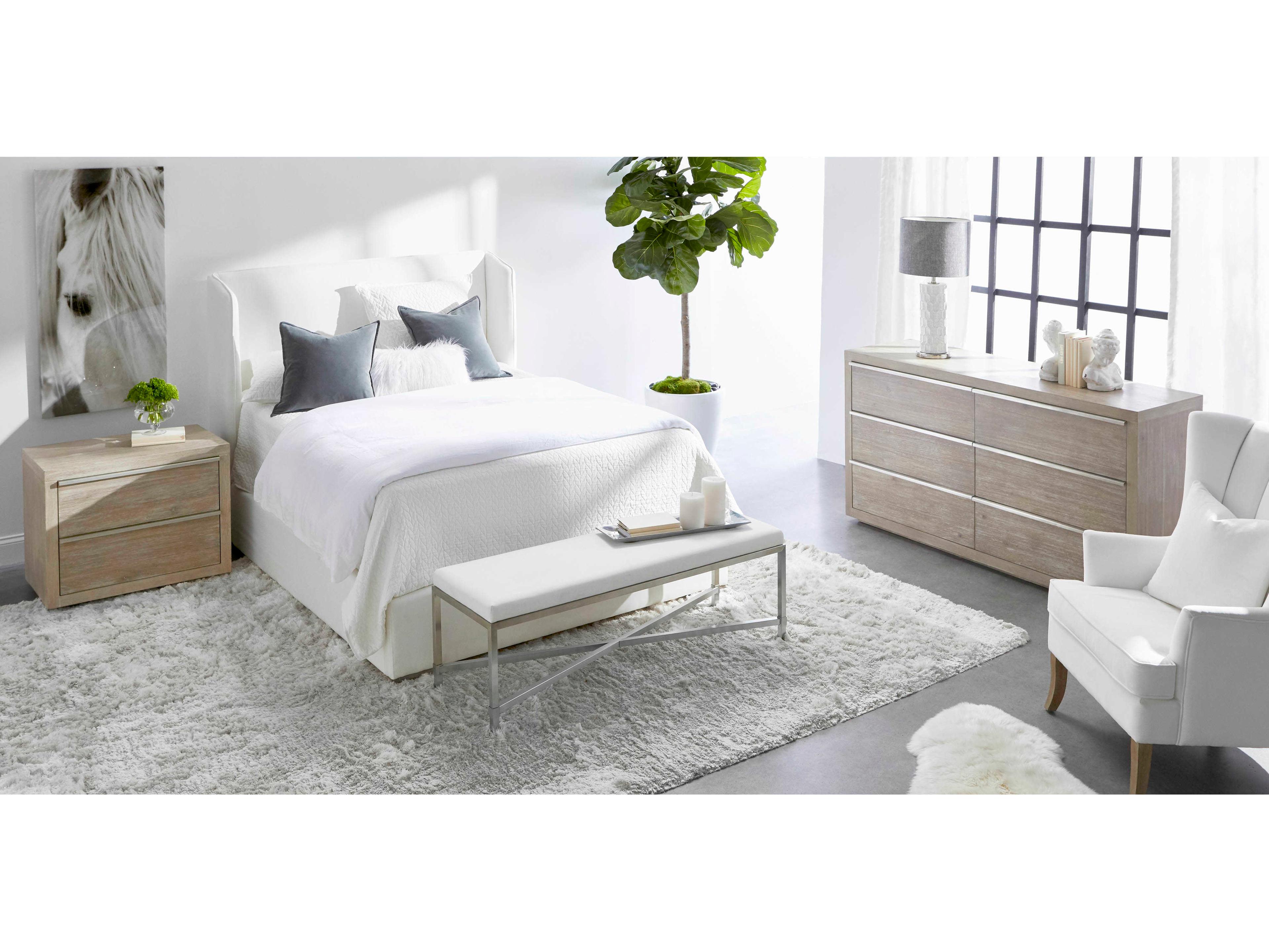 Luxecor Respite White Oak Wood Upholstered California King Platform Bed