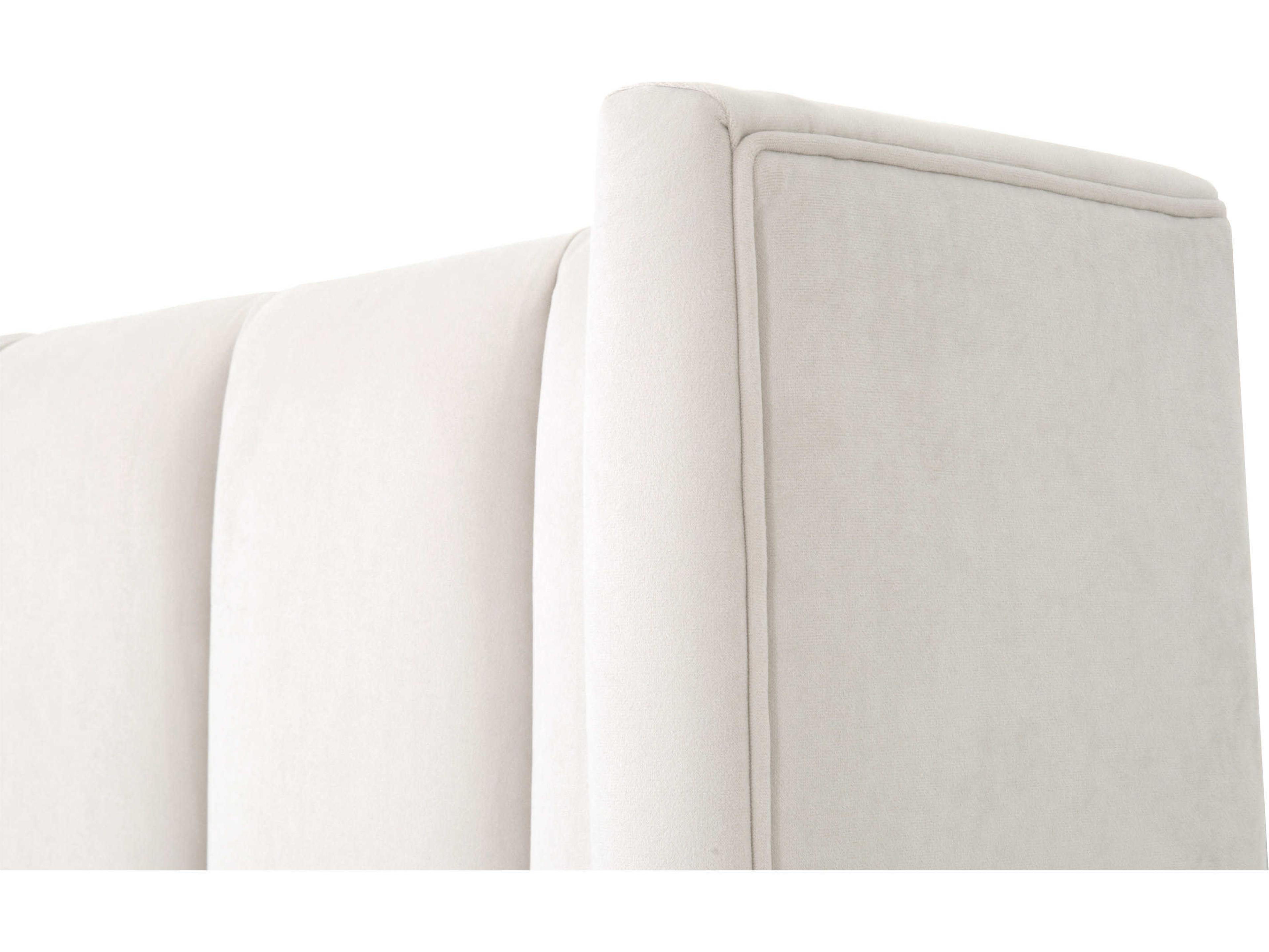 Luxecor Respite Cream Velvet Natural Gray White Oak Wood Upholstered Queen Platform Bed